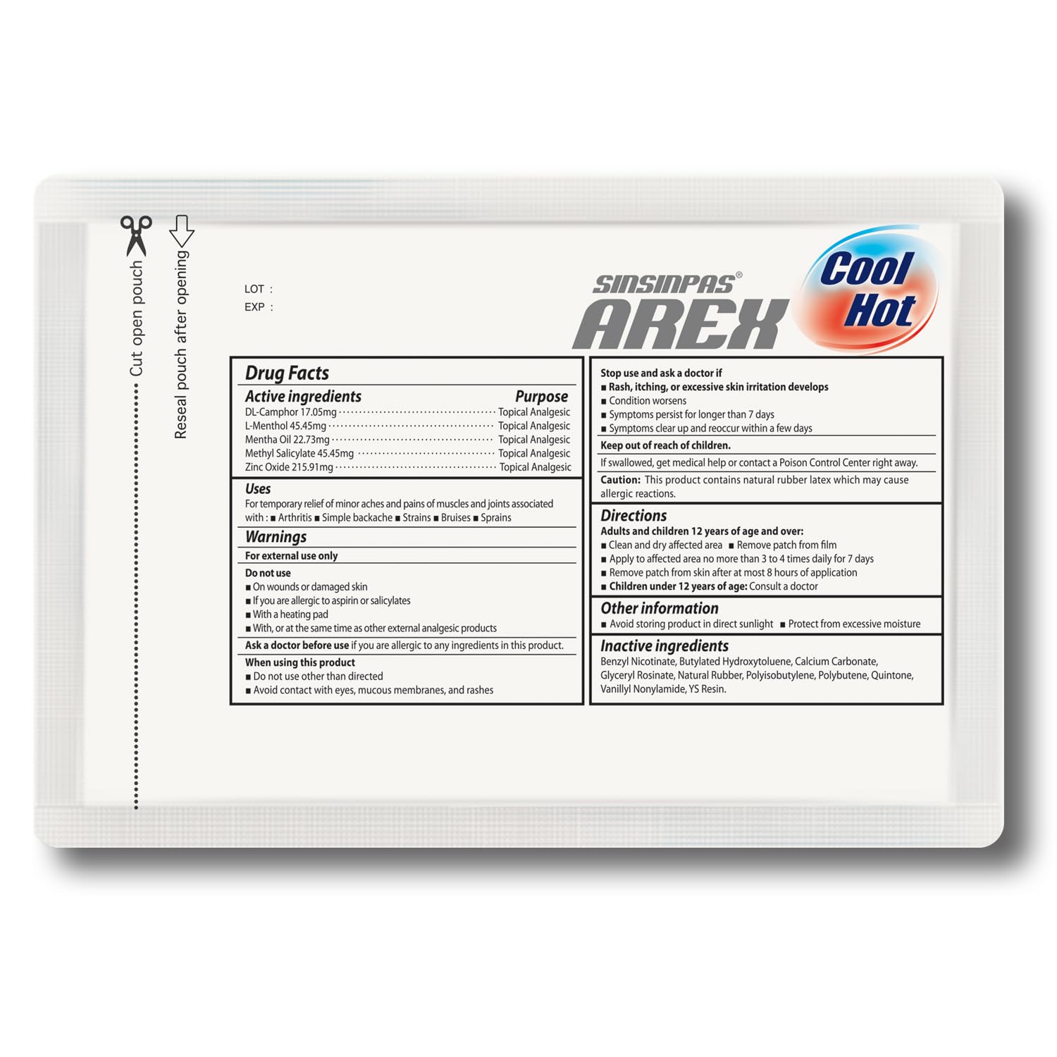 AREX Cool & Hot Pain Relief Patches - Medium Size (10 Patches) for Back, Neck, Shoulder & Joint Pain Relief - Instant Soothing for Muscle Soreness, Arthritis & Sports Injuries