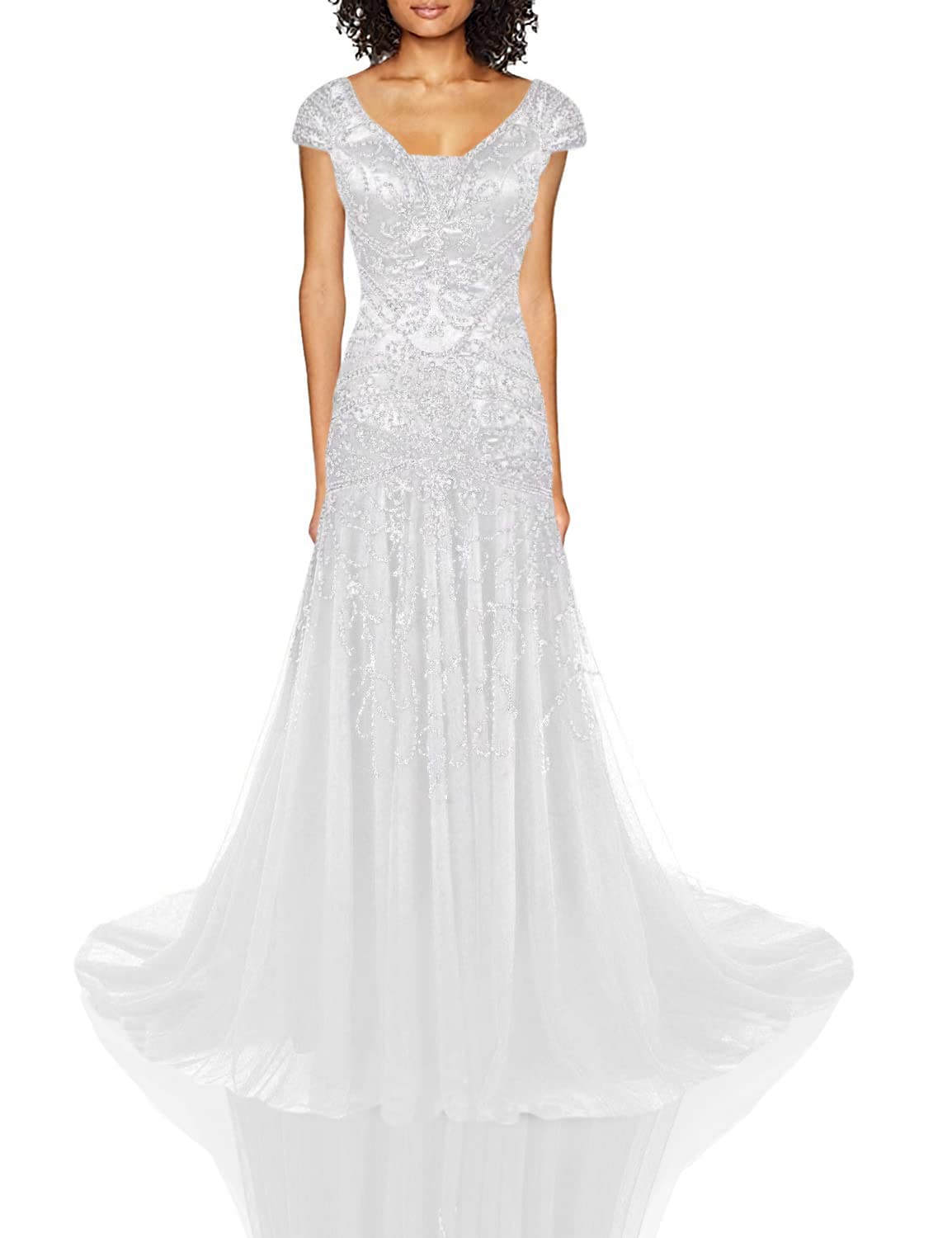 Elegant Long Mermaid Wedding Dress with Cap Sleeves & Beaded Embroidery - Perfect for Brides, Prom & Mother of The Bride | Formal Evening Gowns for Weddings, Galas & Special Occasions