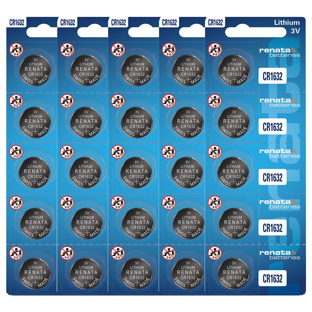 Renata CR1632 3V Lithium Coin Cell Batteries (25-Pack) - Long-Lasting Power for Watches, Calculators, Key Fobs & Medical Devices