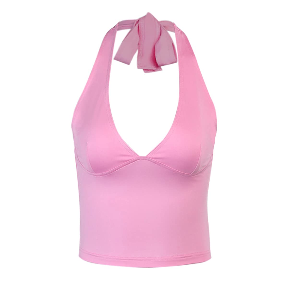 Dream Slim Women's Tie Back Halter Crop Top - Sexy Deep V Neck Sleeveless Summer Camisole for Workout, Beach & Casual Wear | Flattering Workout Tank Tops for Yoga, Gym & Night Out