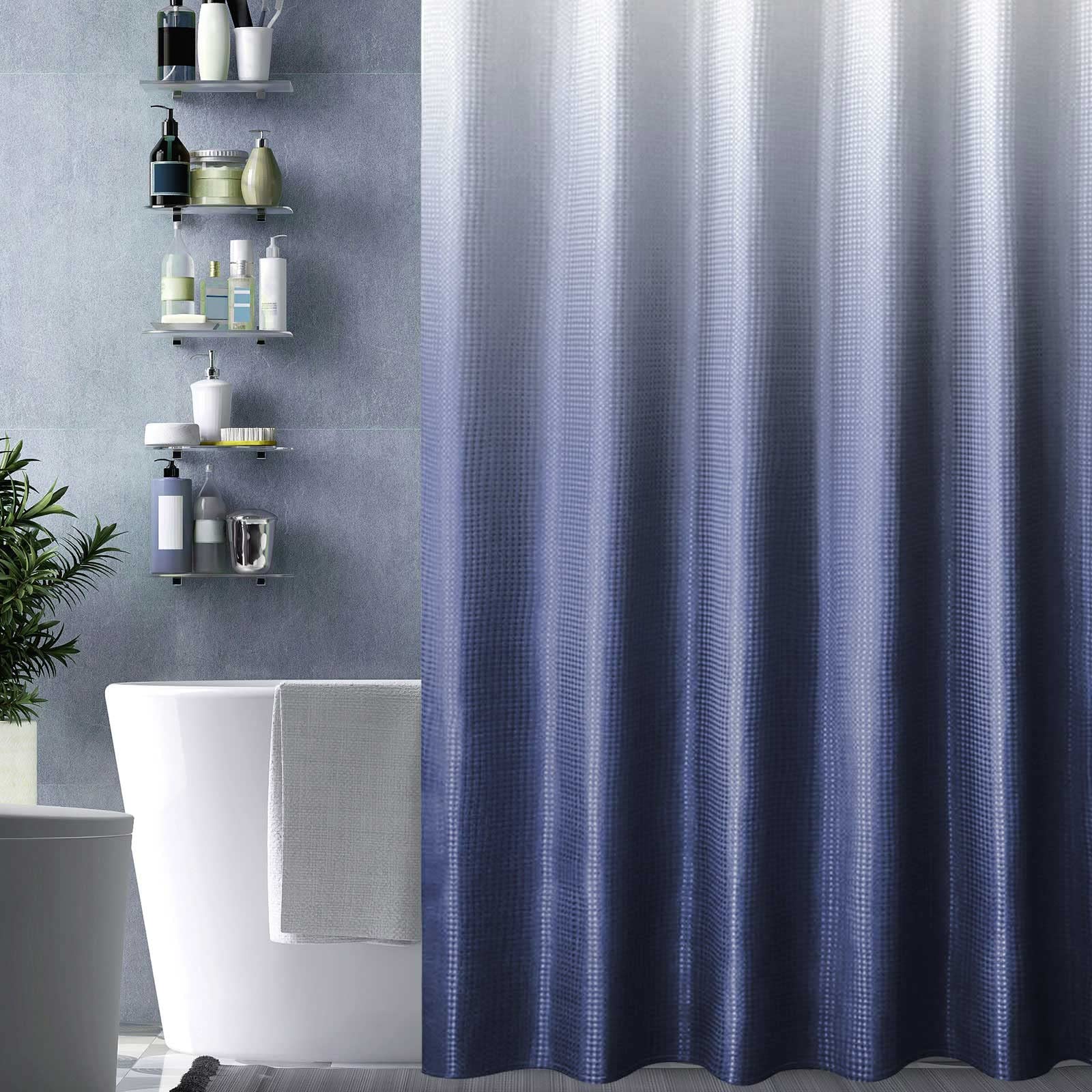 Gibelle Waffle Weave Ombre Fabric Shower Curtain - Navy Blue Bathroom Decor Set with Hooks, Water Repellent & Machine Washable (72x72 Inches) - Perfect for Modern Bathrooms, Guest Baths & Spa-Like Retreats