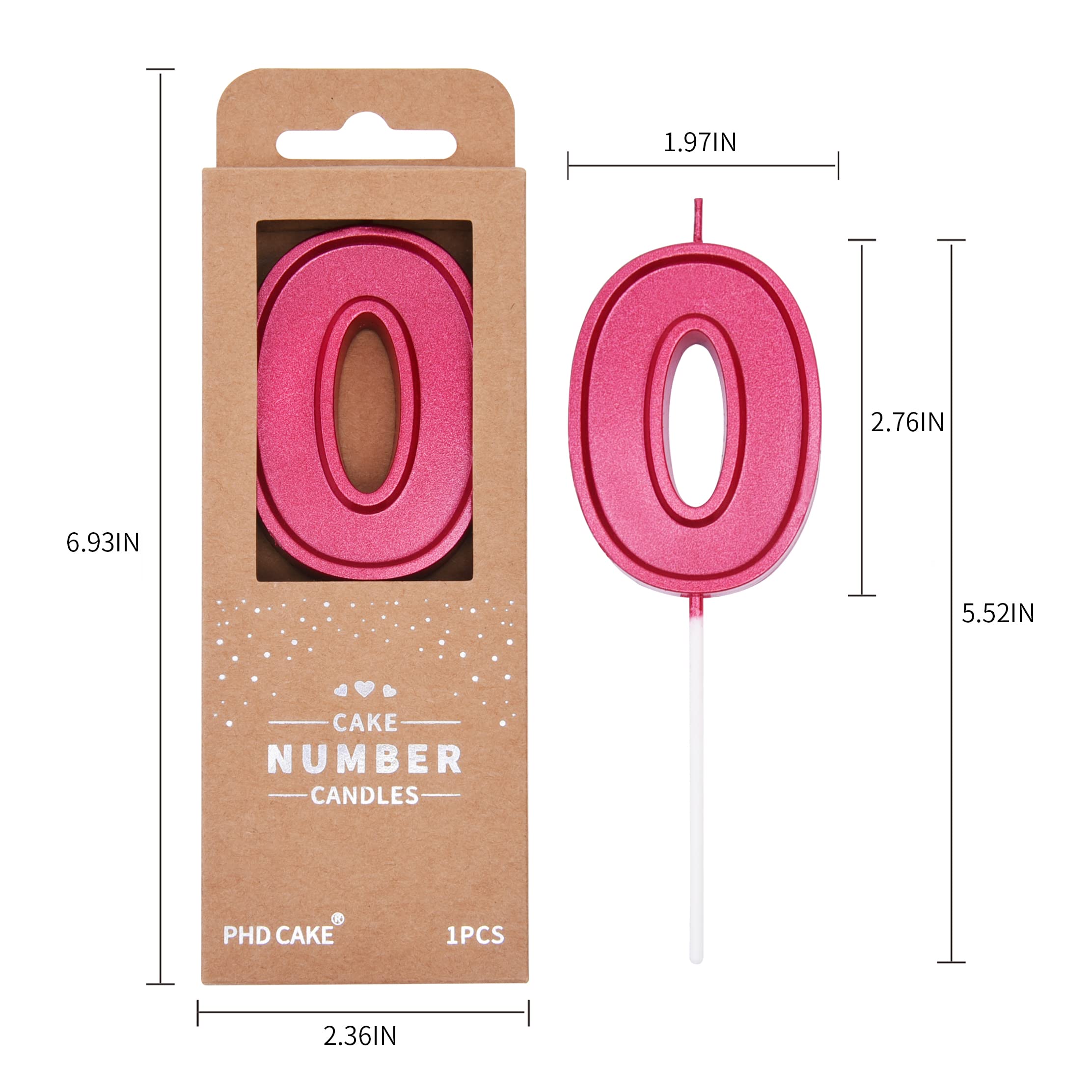 PHD CAKE 2.76 Inch Luxe Red Number 0 Birthday Candles - Premium Red Number Cake Candles for Birthday Parties, Anniversaries & Celebrations - Perfect for Cakes, Cupcakes & Desserts