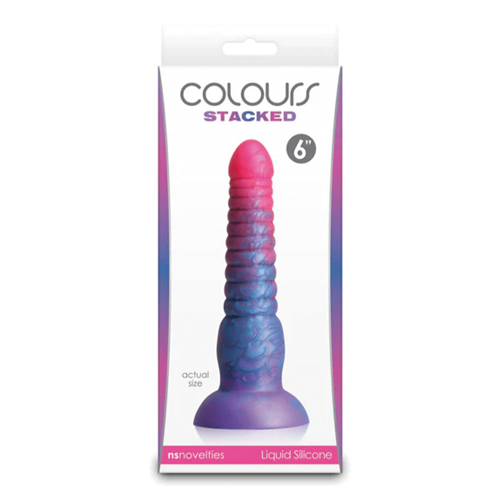 Premium 6-Ribbed Liquid Silicone Dildo with Strong Suction Cup - Stackable Colors for Enhanced Pleasure - Perfect for Solo Play, Couples & BDSM Scenes