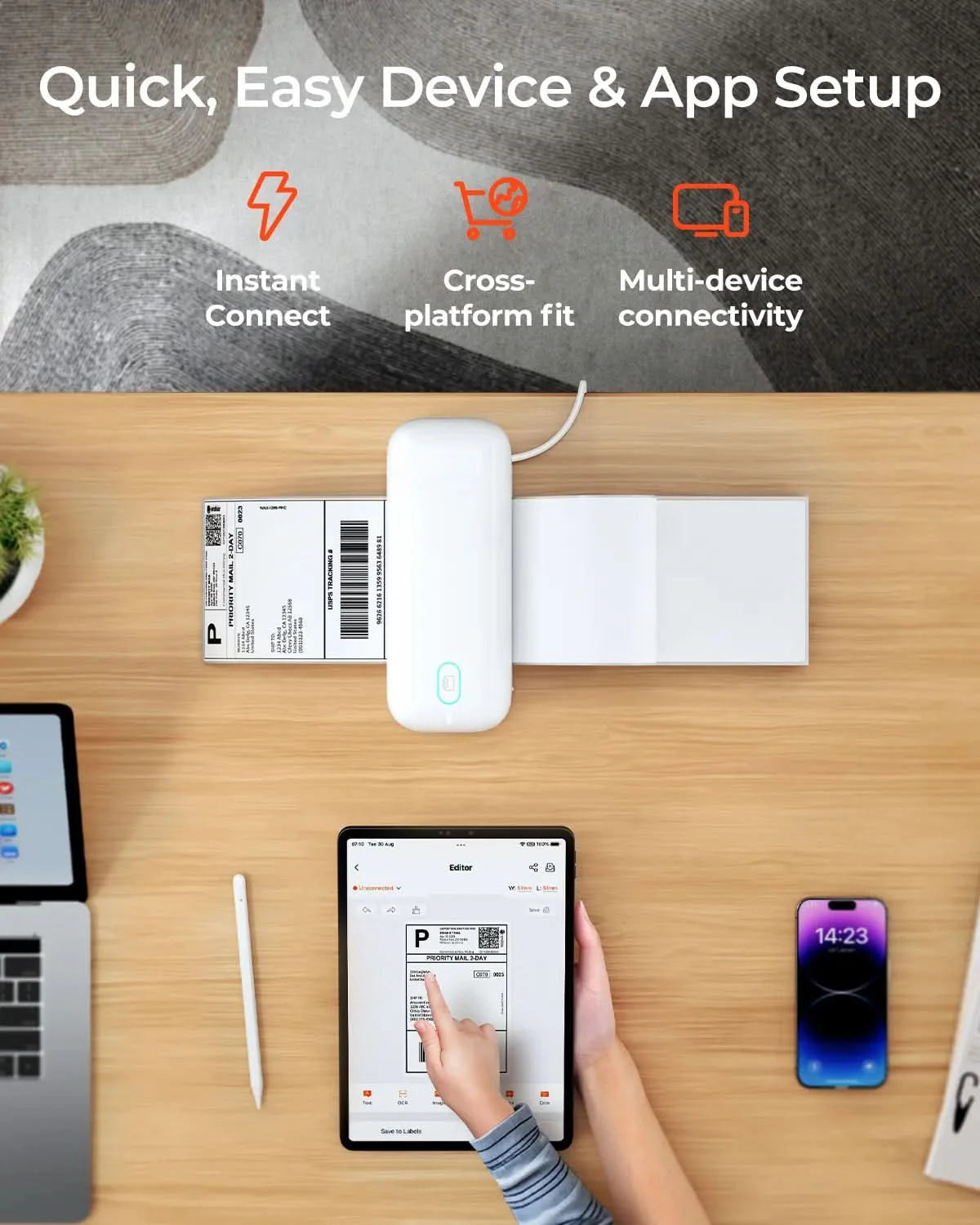 MUNBYN RealWriter 402B Wireless Bluetooth Thermal Label Printer for Shipping, Packaging & Inventory - Compatible with Shopify, Amazon, eBay & Etsy Sellers
