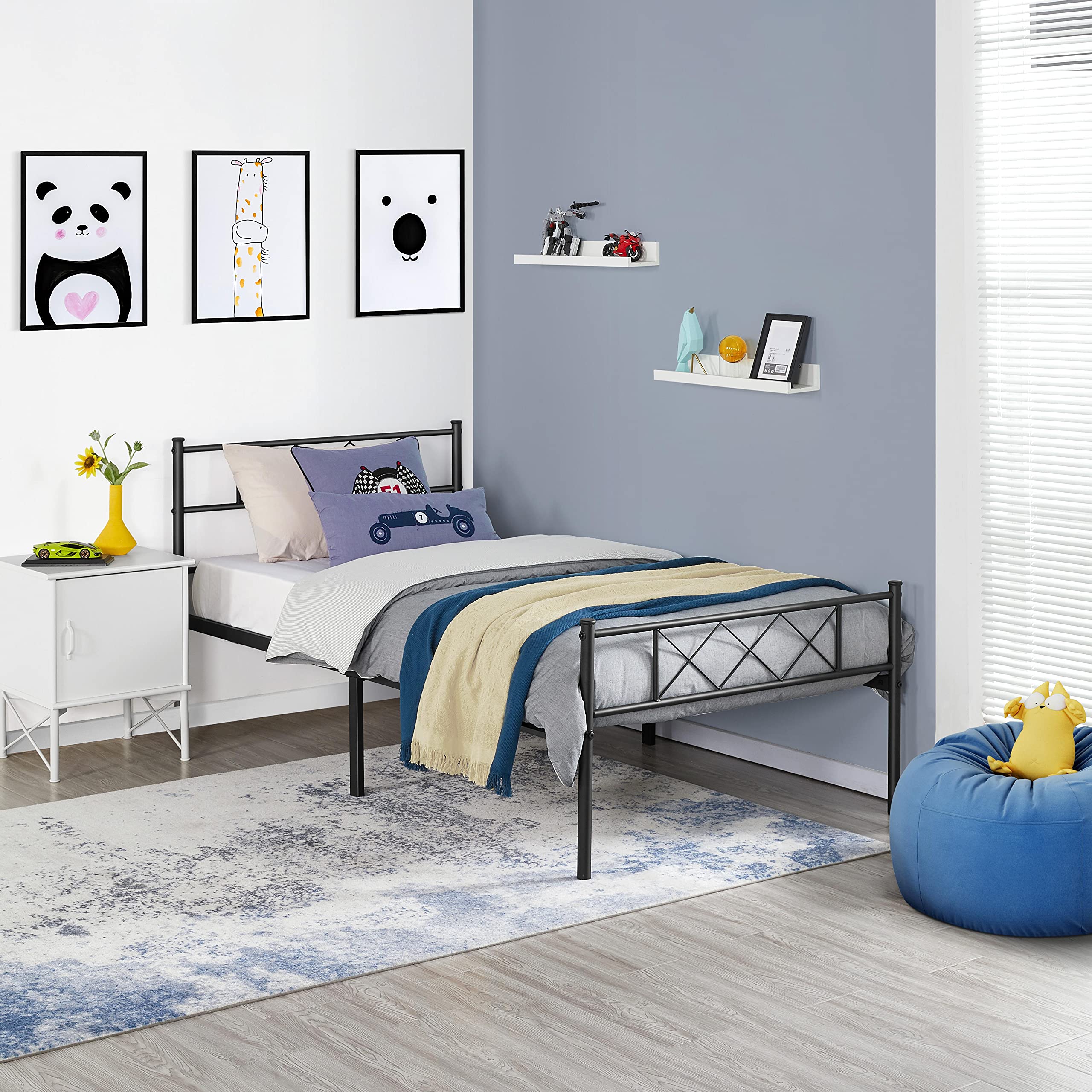 Yaheetech Twin Size Metal Platform Bed Frame with Headboard & Footboard - Sturdy Mattress Foundation, No Box Spring Needed - Perfect for Kids' Rooms, Guest Beds & Small Spaces