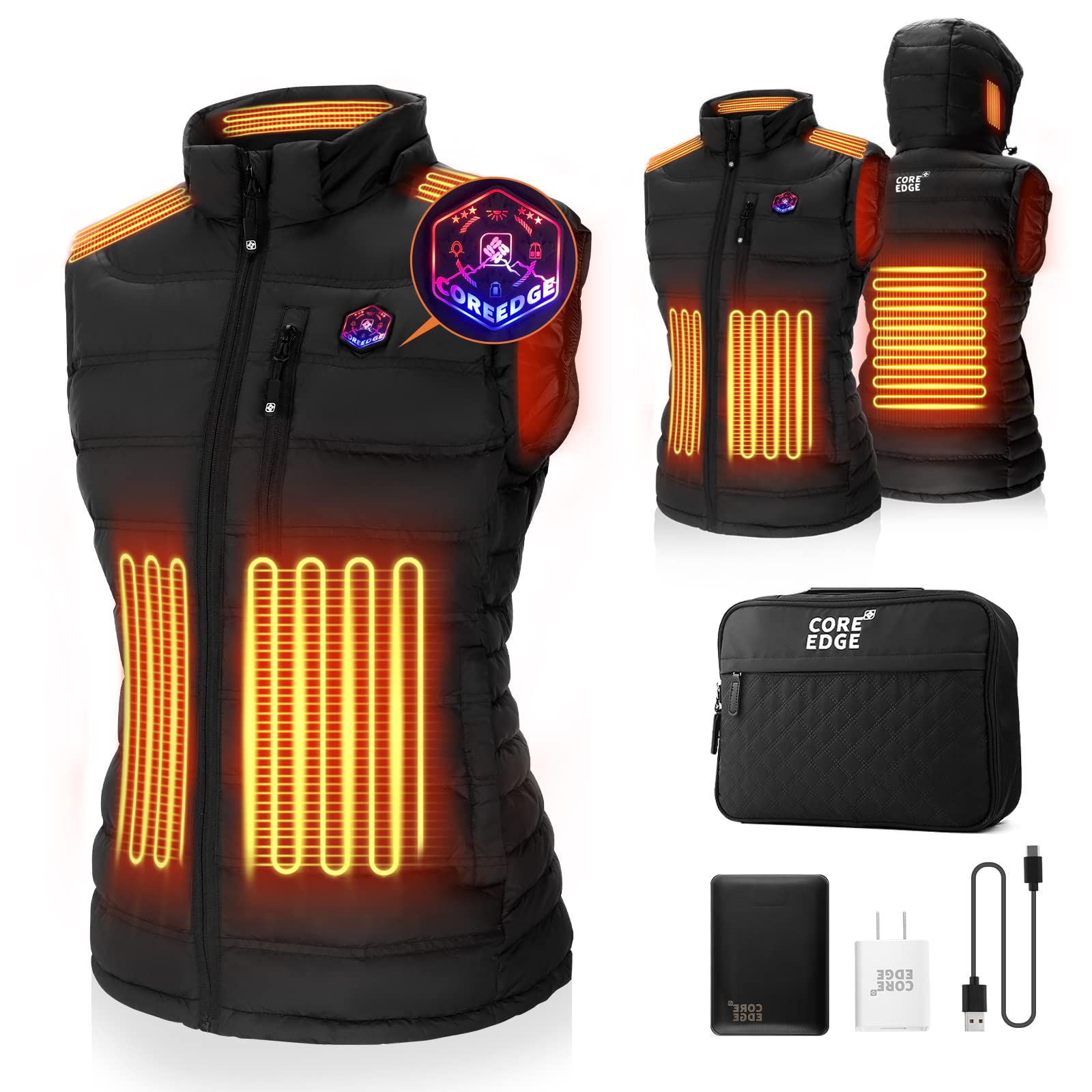 Women's Rechargeable Heated Vest with Detachable Hood - 4-in-1 Smart Temperature Controller - Winter Electric Warming Jacket for Outdoor Activities, Hiking & Cold Weather Commute