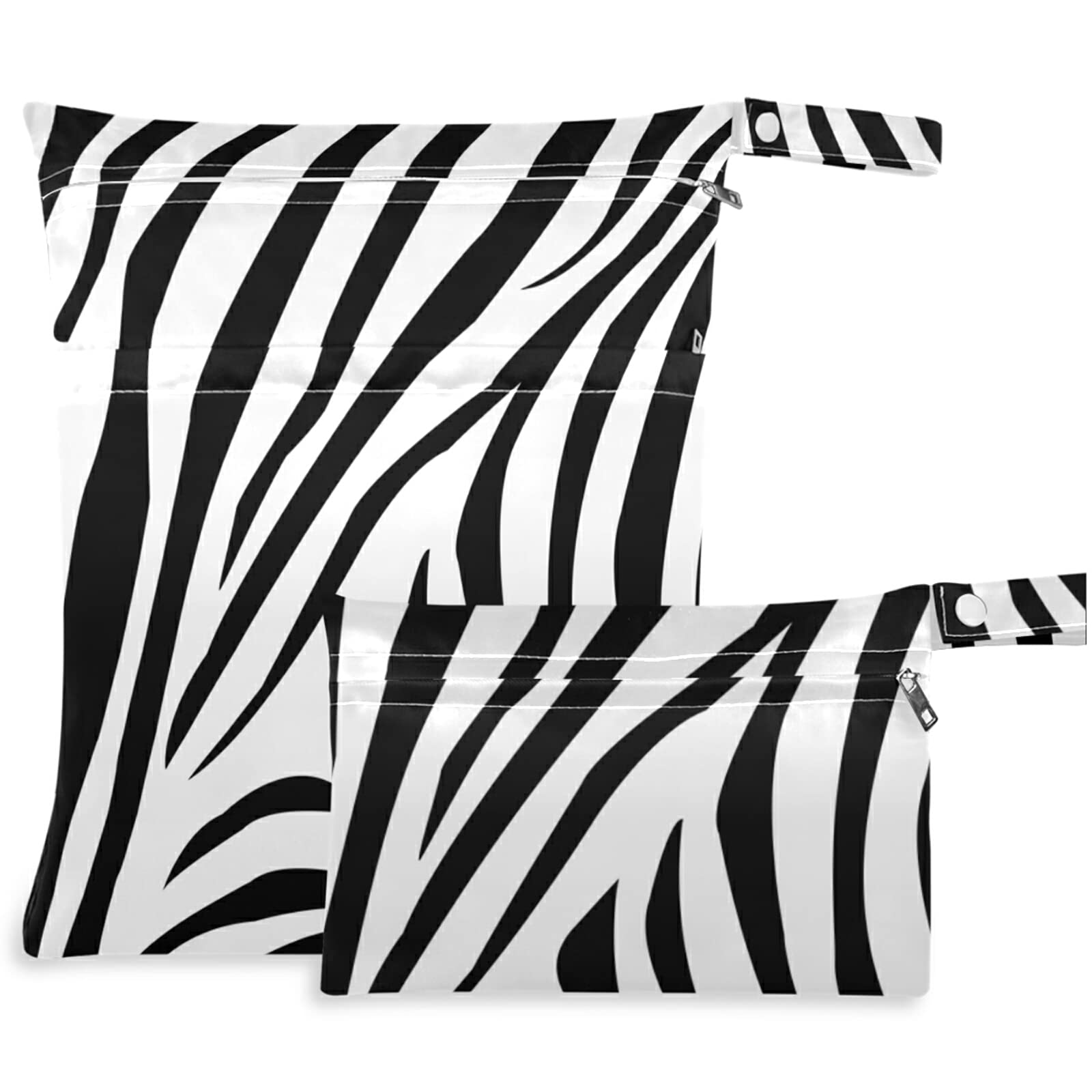 Visesunny Zebra Stripe 2-Pack Waterproof Wet Bags with Zipper Pockets - Reusable Washable Diaper Organizer for Baby Care, Travel, Beach & Gym | Perfect for Strollers, Daycare, Swimsuits & Toiletries Storage