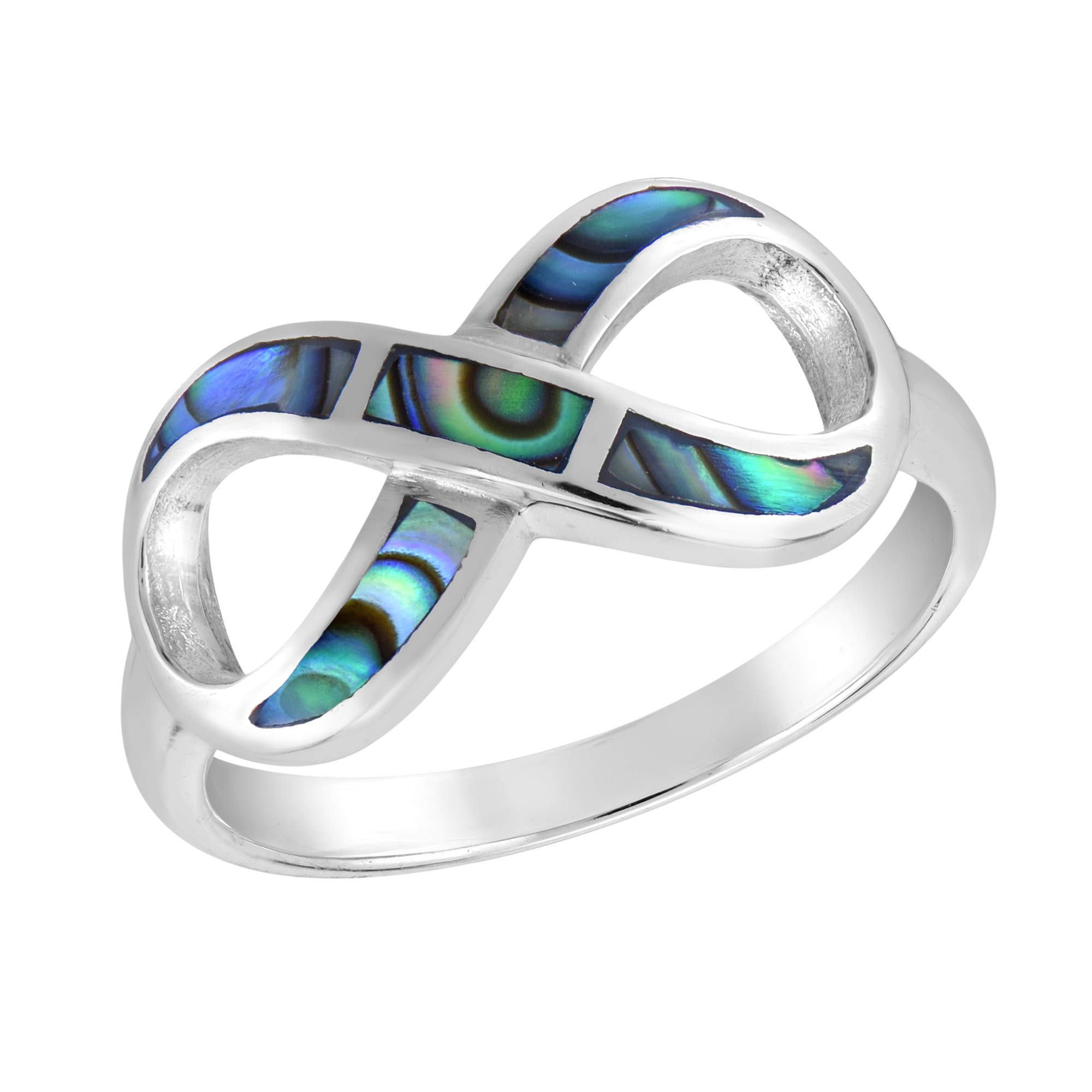 AeraVida Infinity Rainbow Abalone Shell .925 Sterling Silver Band Ring for Women | Minimalist Wedding, Promise, Fashion Rings | Comfort Fit Sizes 6-10 | Perfect for Engagement, Anniversary & Everyday Wear