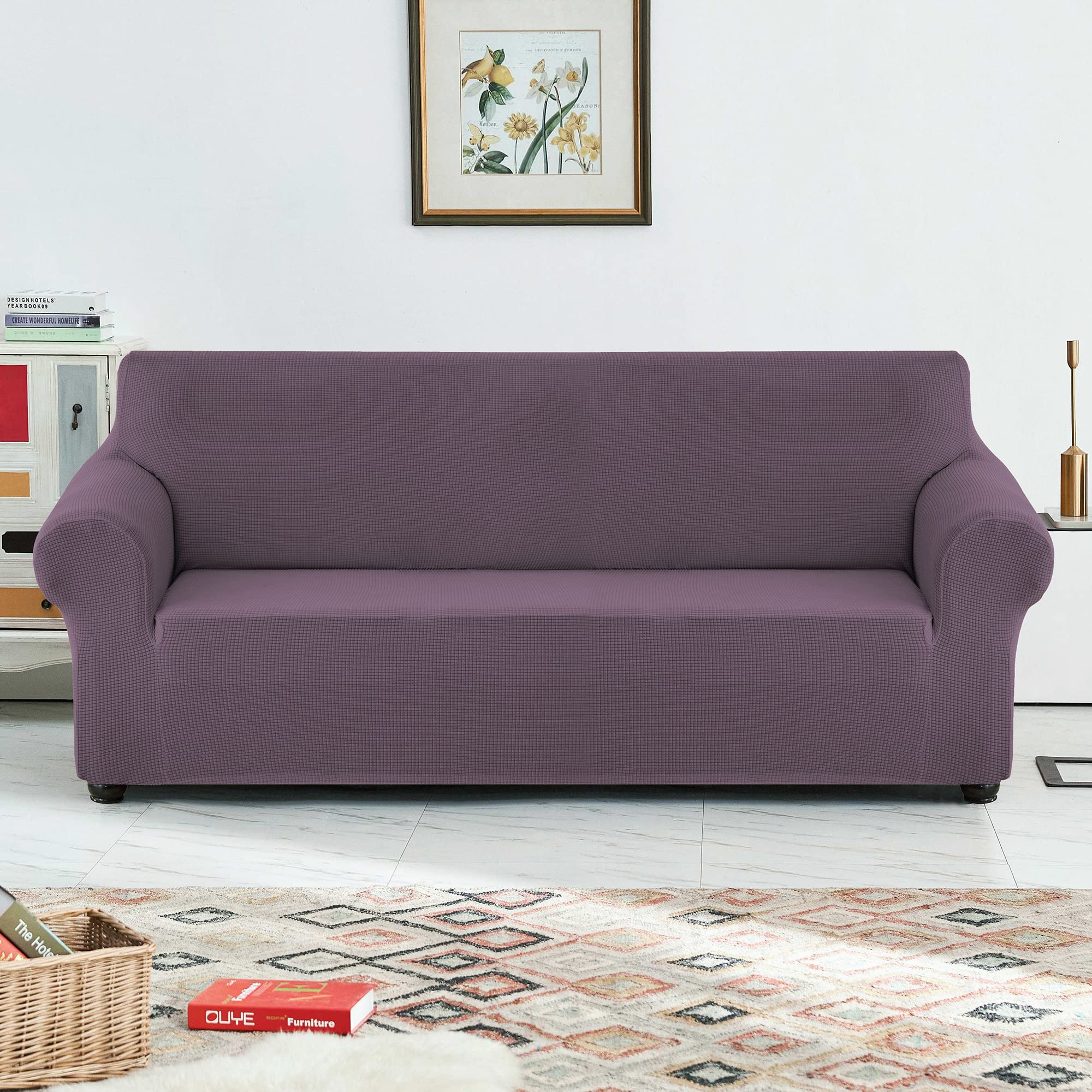 Waterproof Stretch Sofa Slipcover - Soft Elastic Furniture Protector for Couches with Kids & Pets | XL Purple Couch Cover | Perfect for Living Room, Family Room & Pet-Friendly Homes