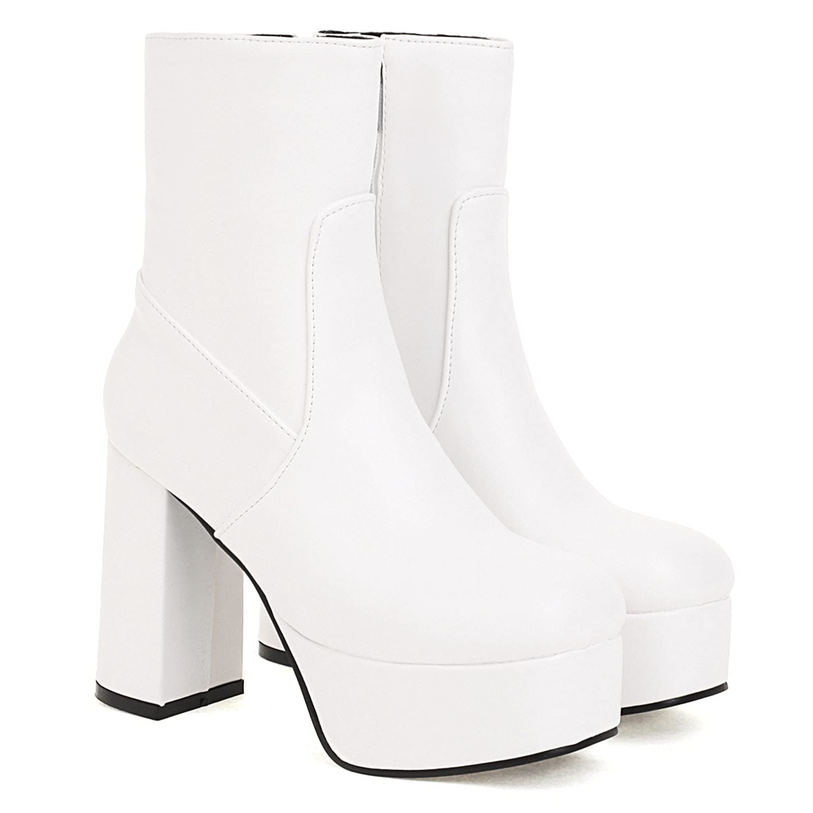 VOMIRA Women's Classic Round Toe Block Heel Ankle Boots with Zipper - Comfortable Slide-On Dress Booties for Office, Party & Date Night Outfits