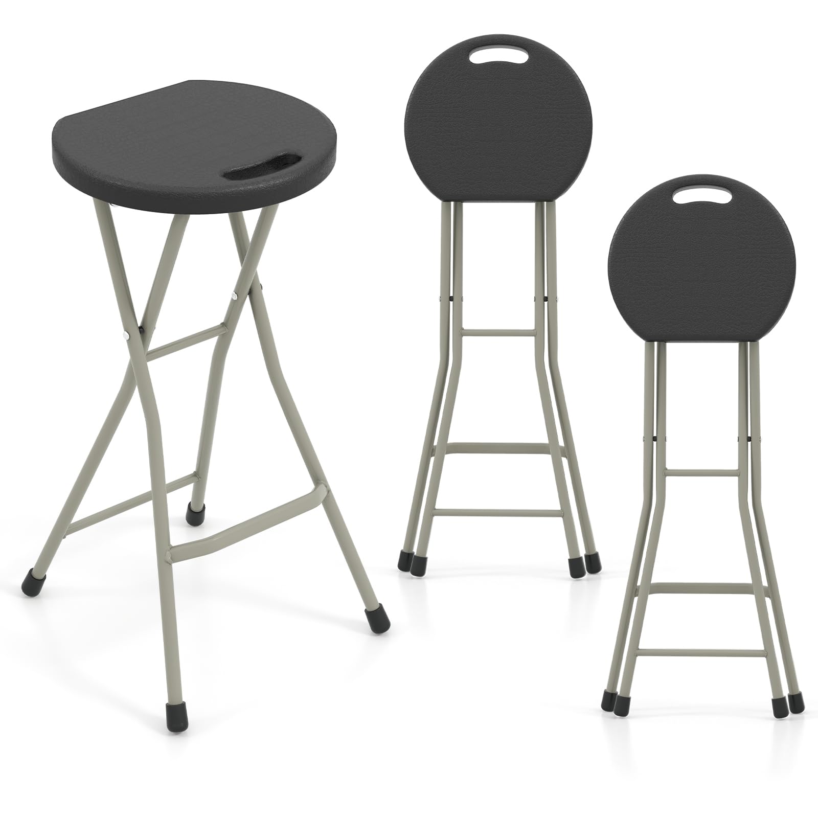 Goplus 3-Pack 28 Inch Heavy Duty Folding Stool - 550 lb Capacity Portable Camping Chairs for Adults - Compact Foldable Stool with Handle for Fishing, Hiking, Gardening, BBQ & Outdoor Activities - Perfect for Camping Trips, Beach Outings, Backyard Parties and Tailgating