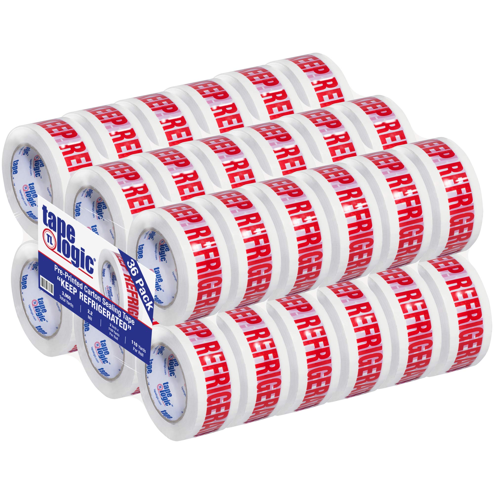 Aviditi Tape Logic 2 Inch x 110 Yard Heavy Duty Packing Tape - 2.2 Mil Red/White, 36 Rolls with 'Keep Refrigerated' Print | Ideal for Shipping, Moving, Home & Office Use | Secure Box Sealing for E-commerce, Storage & Logistics