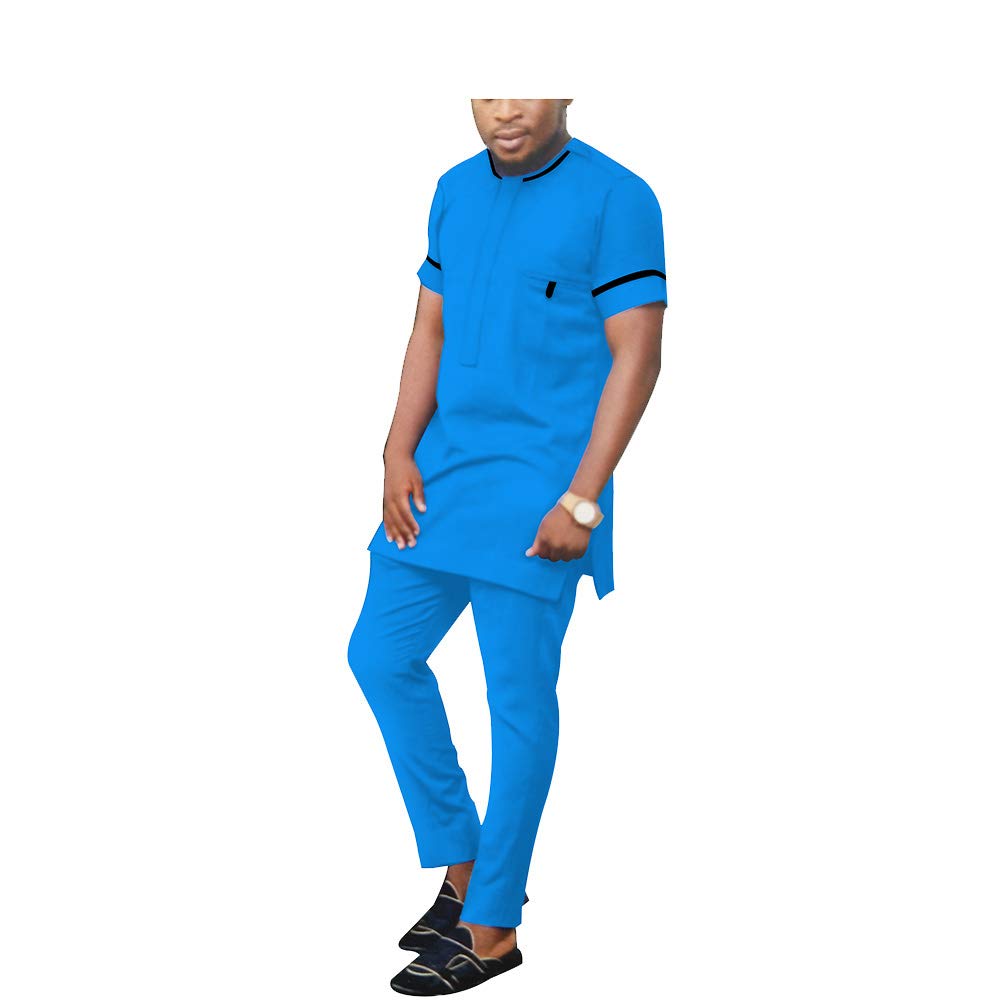 **Men's African Print Tracksuit Set - Short Sleeve Dashiki Shirt & Pants with Pockets - Plus Size Casual Outfit for Streetwear, Lounge & Cultural Events**