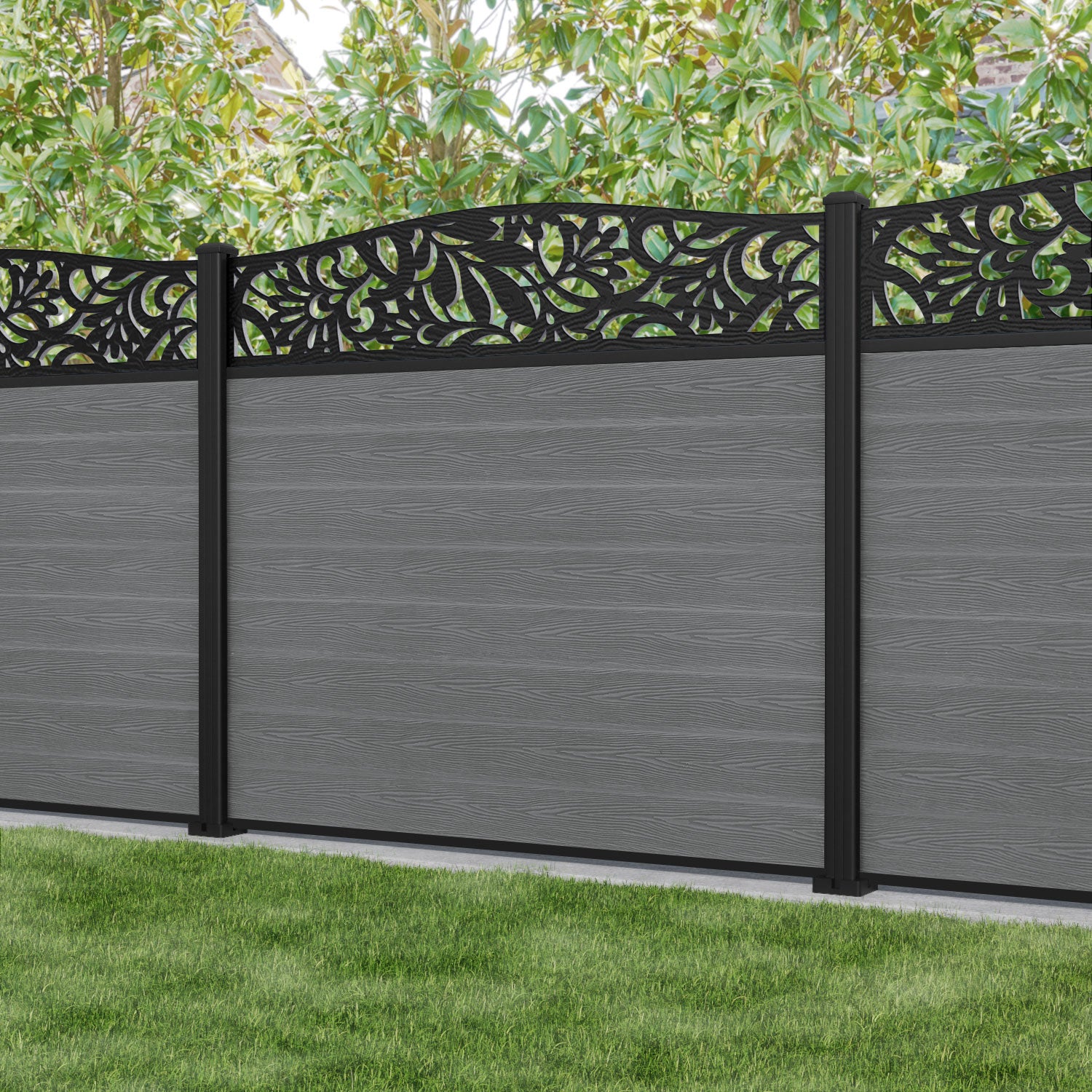 Classic Heritage Curved Top Fence Panel - Mid Grey - Durable Aluminum Posts for Garden, Backyard & Outdoor Privacy Fencing