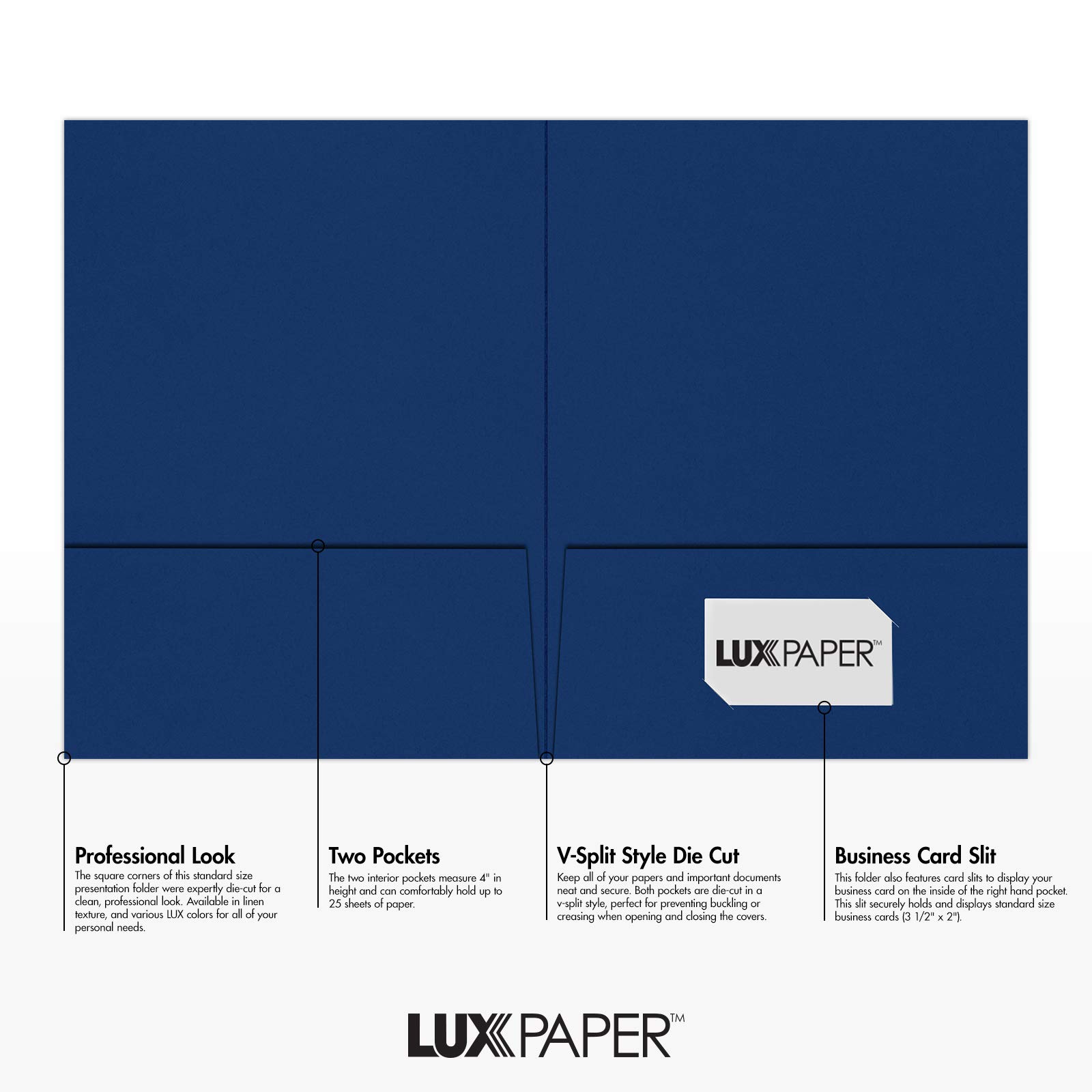 Premium 9x12 Navy Blue Presentation Folders - 100 lb. Cardstock with 2 Pockets, Holds 8.5x11 Documents - Perfect for Business Meetings, School Projects & Professional Reports (50-Pack, Dark Blue)
