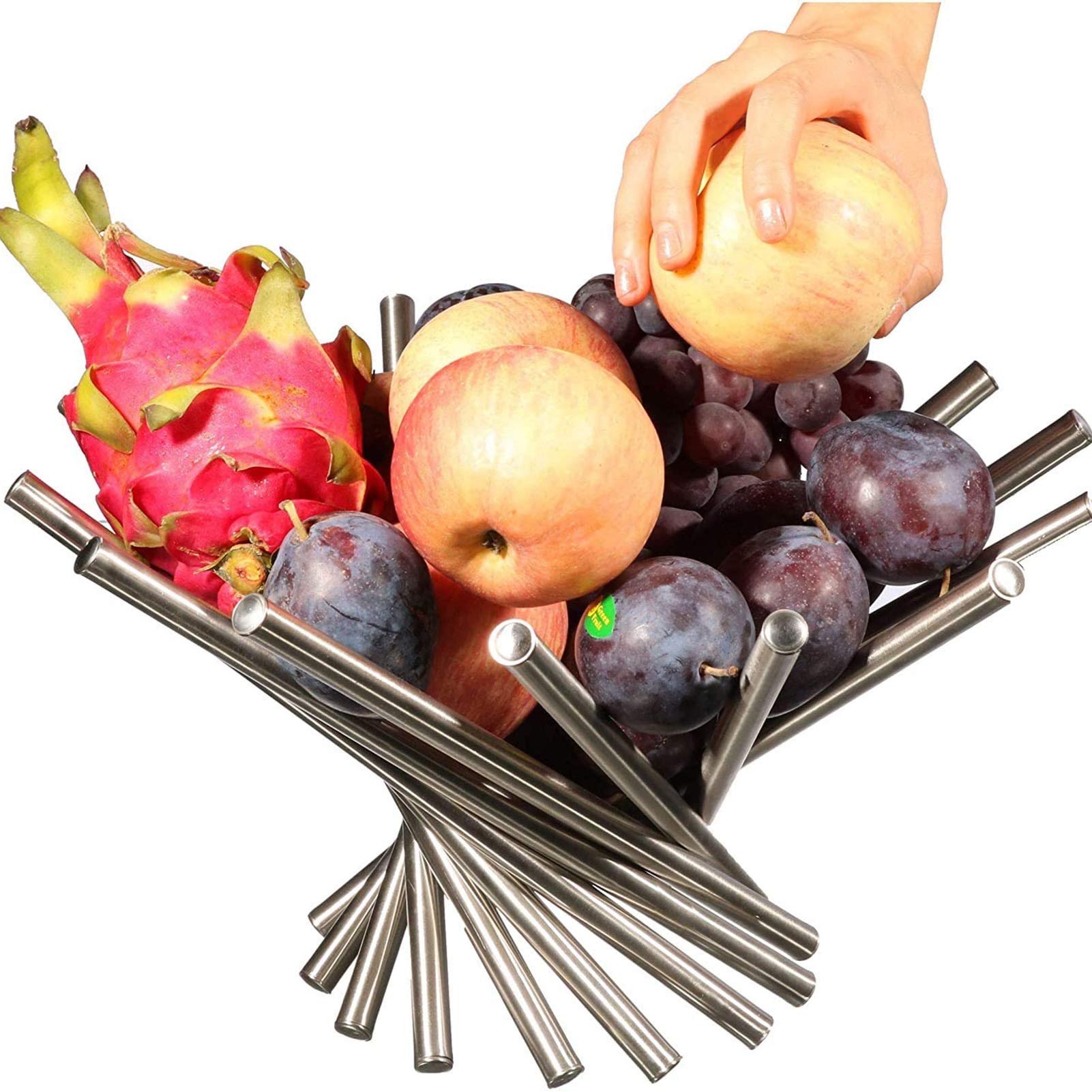 Stainless Steel Rotating Fruit Bowl - Modern Kitchen Fruit Basket & Storage Stand for Apples, Bananas, Oranges - Perfect for Countertop, Dining Table, and Party Serving (Silver)