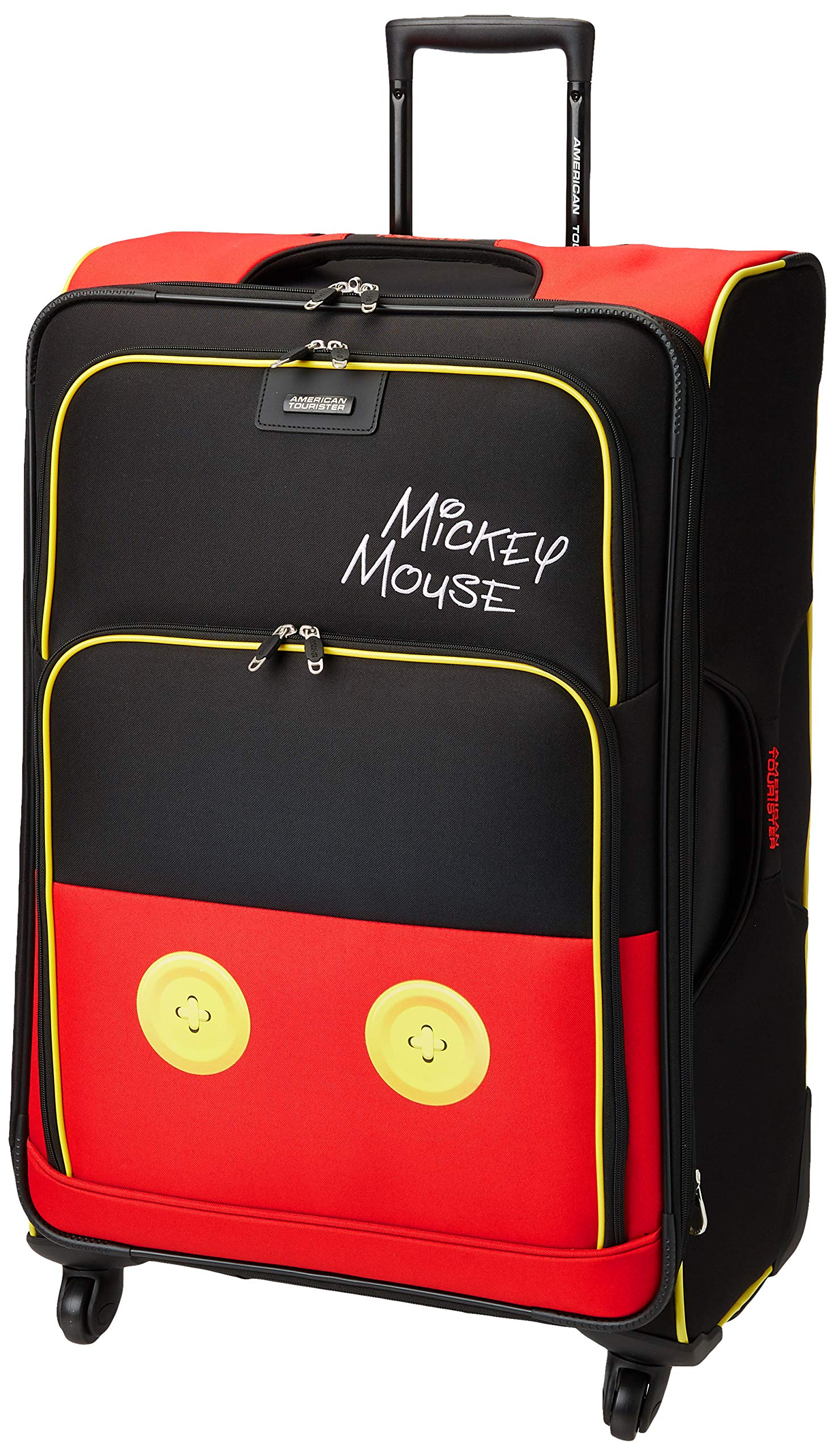 American Tourister Disney Softside Luggage with 360° Spinner Wheels - Mickey Mouse Design Large 28-Inch Checked Suitcase for Family Vacations, Business Trips & Air Travel