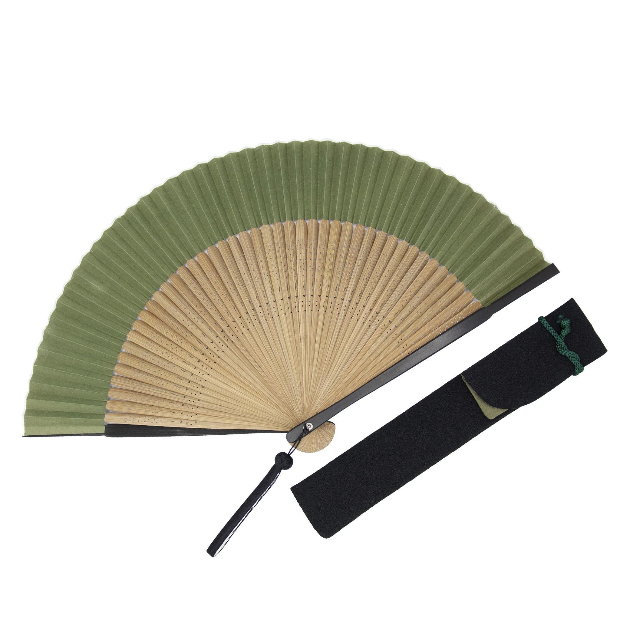 Authentic Kyoto Sensu Japanese Folding Fan for Men - Traditional Dark Green Chitosemidori Color | Handcrafted in Kyoto, Japan | Perfect for Tea Ceremony, Cosplay & Summer Cooling