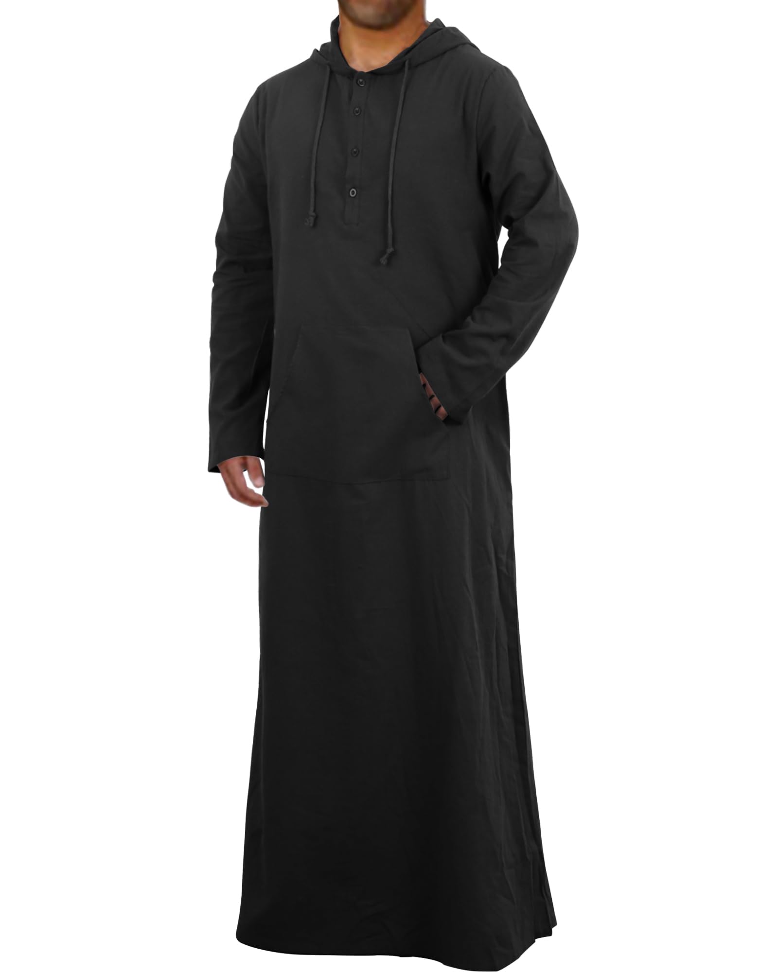 YAOHUOLE Men's Long Sleeve Kaftan - Big & Tall Muslim Thobe with Hood - Loose Fit Islamic Robe for Prayer & Daily Wear - Perfect for Eid, Ramadan & Home Relaxation