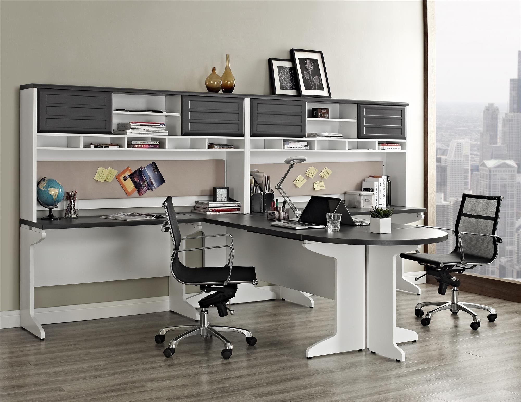 Ameriwood Home Pursuit Hutch Desk with Storage, Gray - Perfect for Home Office, Study Room & Small Spaces Organization