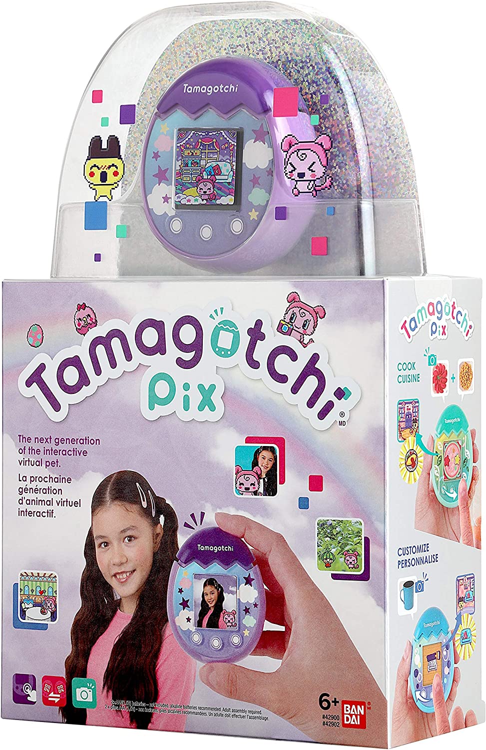 Tamagotchi Pix Sky Purple Virtual Pet - Interactive Digital Toy for Kids & Adults - Perfect for Gifts, Collectibles & Nostalgic Fun