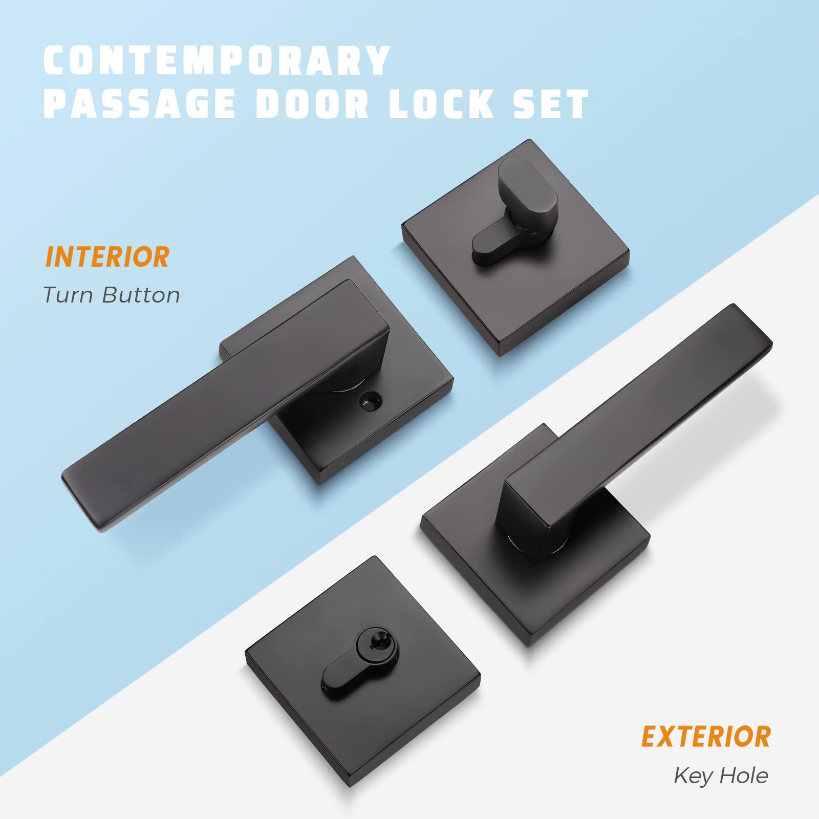 **KNOBWELL 3-Pack Heavy Duty Square Entry Door Handle Set with Single Keyed Deadbolt - Matte Black Front Door Lever & Lock Set for Home Security (Ideal for Entrance, Front Door & Commercial Use)**