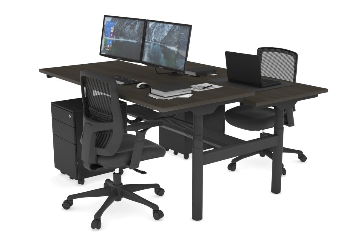 Flexi Premium Height Adjustable 2-Person H Bench Workstation - Black Frame [1400L x 700W] - Ergonomic Office & Home Workspace Solution for Team Collaboration