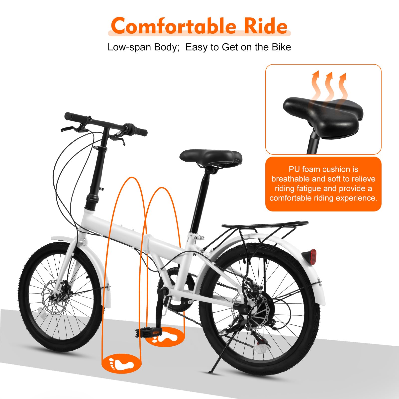 20 Inch Folding Bike for Adults - 7 Speed Adjustable Commuter Bicycle for Men & Women - Compact Foldable Bike for Urban Commuting, Camping & Travel