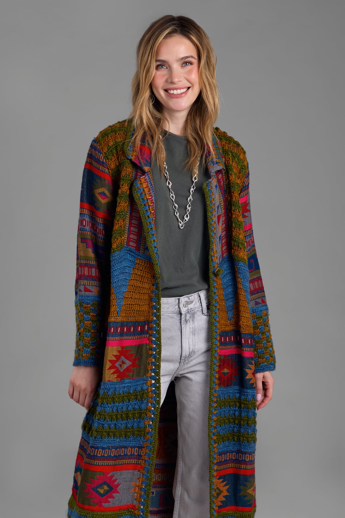 Handmade Crochet Woven Aztec Kimono Cardigan - Boho Chic Lace Cover Up for Women - Perfect for Beach, Festival & Summer Outfits