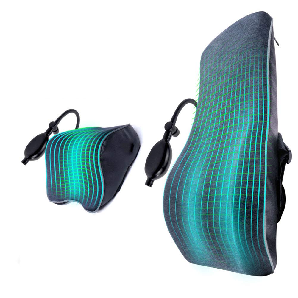EASTR Memory Foam Lumbar Support Pillow for Car Seat - Adjustable Air Bag Back Cushion & Headrest - Sciatica Pain Relief - Perfect for Long Drives, Office Chairs and Home Use (Size A)