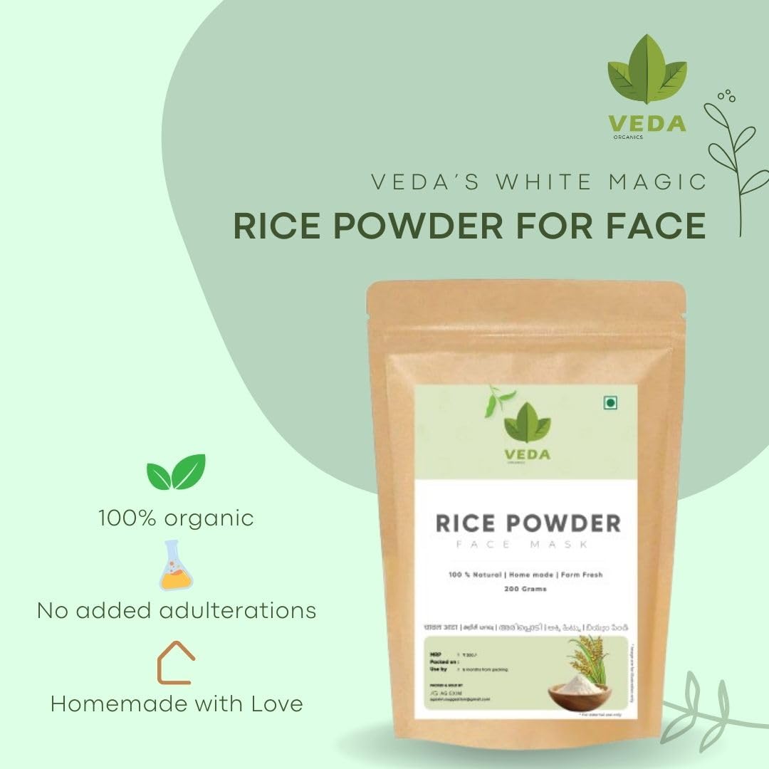 VEDA ORGANICS Rice Powder - 200g | Natural Rice Face Mask for Bright, Glowing Skin | Reduces Dark Spots, Tan & Acne | Perfect for Daily Skincare & Spa Treatments