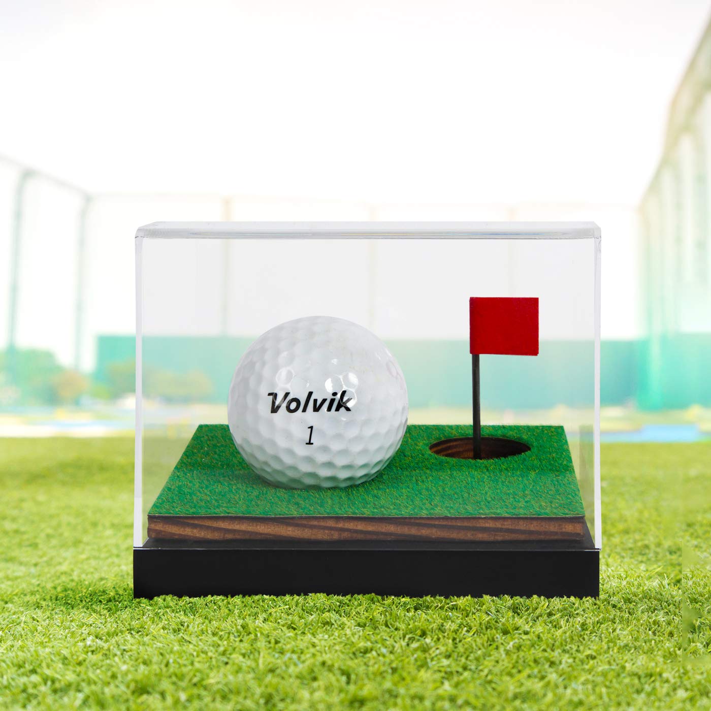 J JACKCUBE DESIGN Clear Acrylic Golf Ball Display Case with Wood Base - Dustproof Transparent Memorabilia Holder for Collectible Golf Balls - Perfect for Home Decor, Office Display & Sports Memorabilia Collection