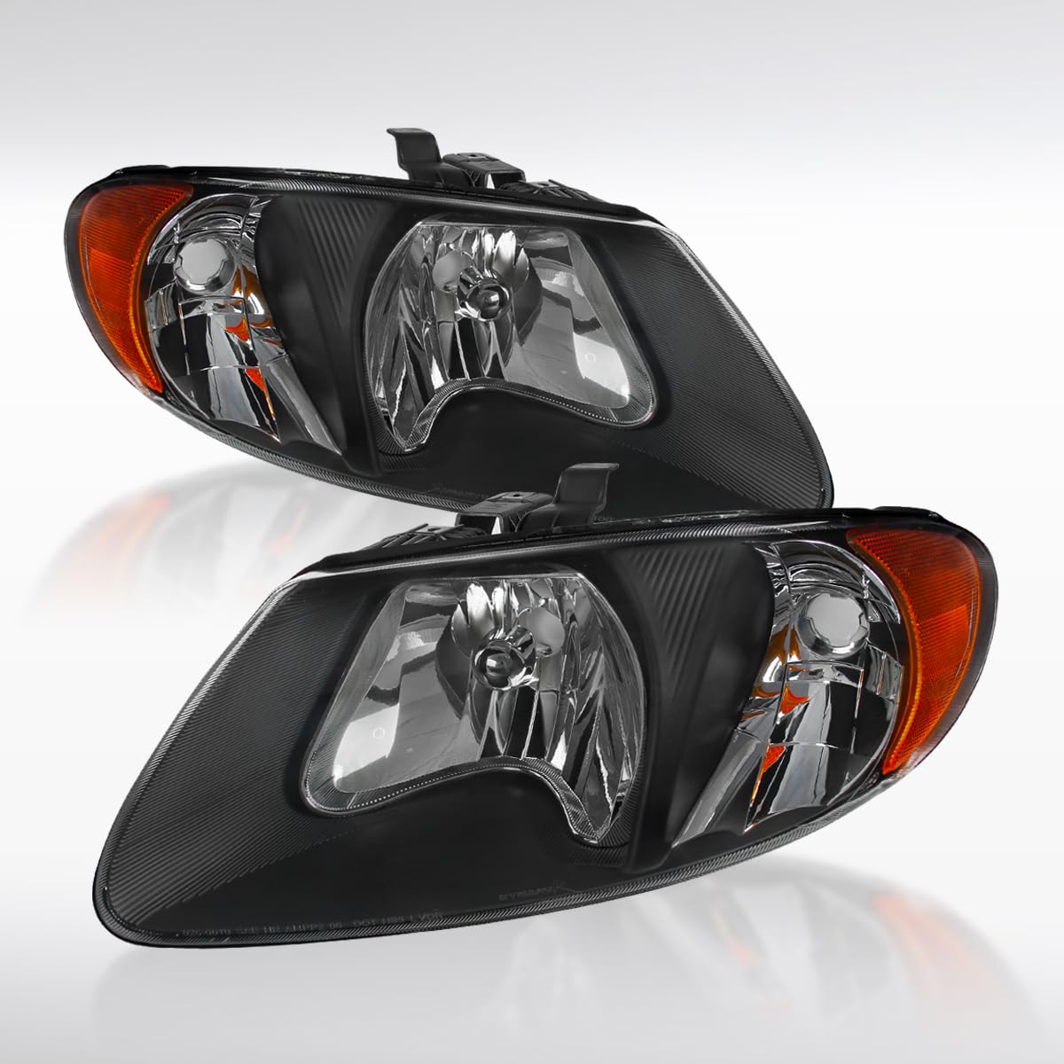 AUTOZENSATION Black Euro Headlights with Amber Reflector - Compatible with 2001-2007 Dodge Caravan & Chrysler Town & Country - Left & Right Pair - Perfect for Night Driving and Vehicle Customization