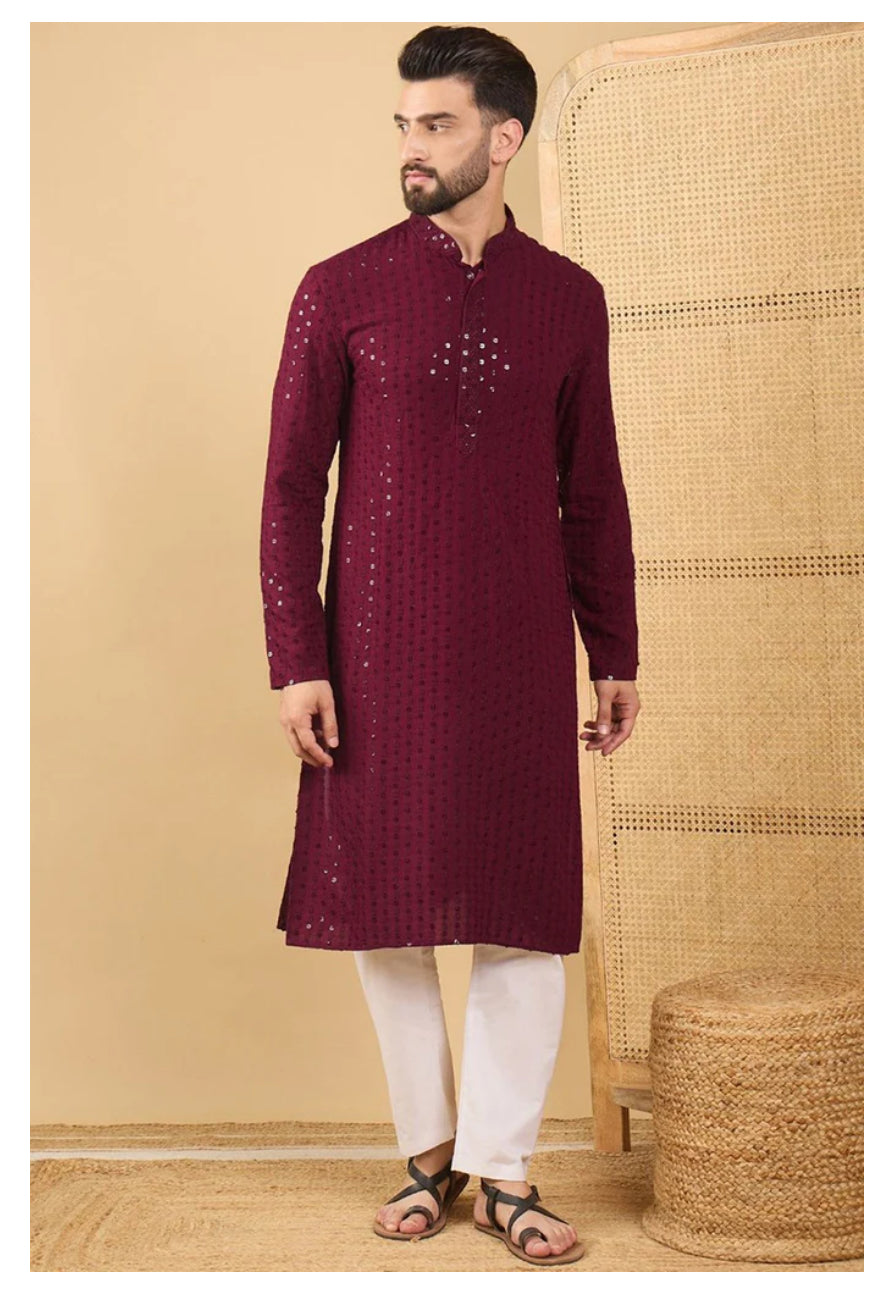 Stylish Chikankari Kurta for Men | Traditional Indian Embroidered Tunic | Perfect for Festivals, Weddings & Casual Wear