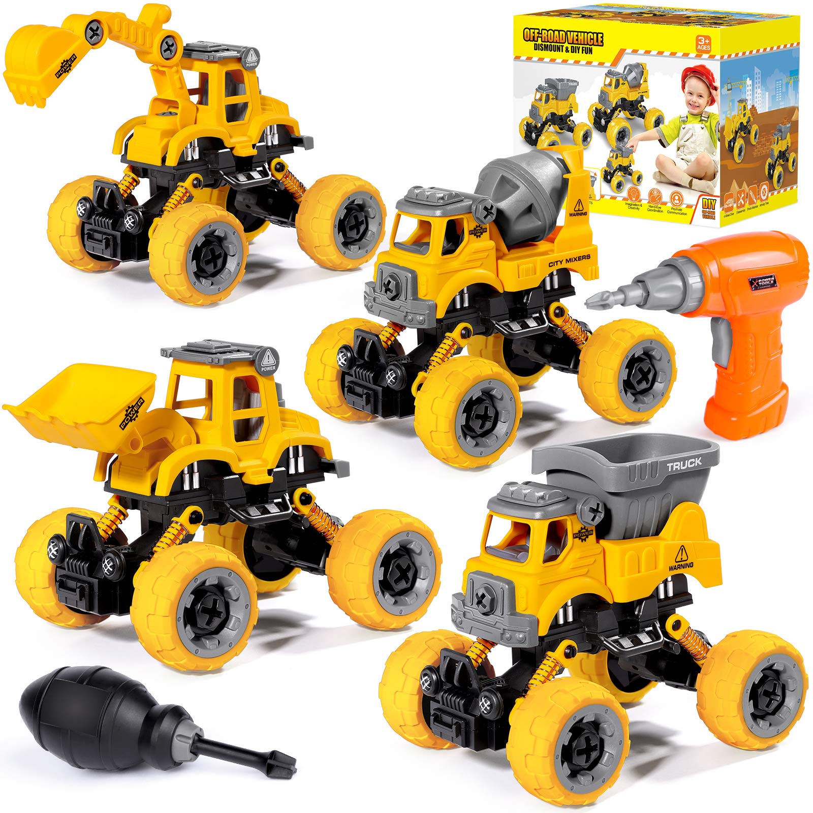 LUDILO 4PCS Take Apart Construction Toys with Electric Drill - STEM Building Toys for Kids Ages 3-8, DIY Assembly Learning Educational Toys for Boys & Girls - Perfect for Birthday Gifts & Classroom Activities