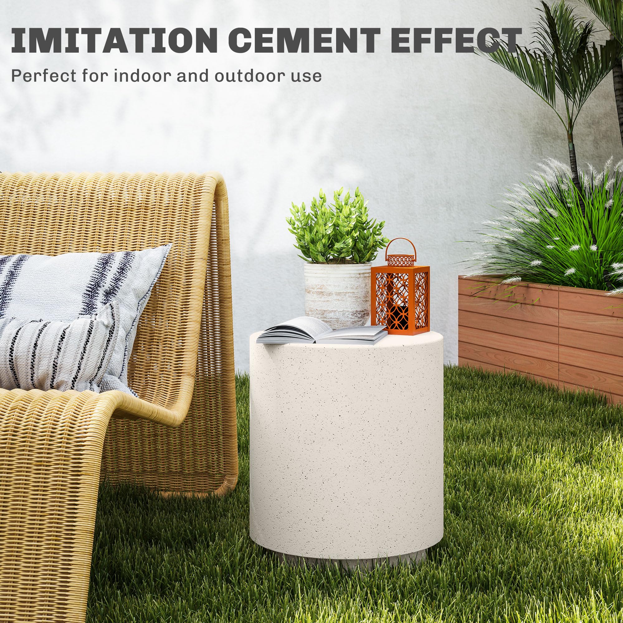 HOMCOM Round Side Table - Lightweight Accent Table with Terrazzo Finish, Adjustable Feet for Living Room, Bedroom, Patio - Cream White End Table for Home Decor & Outdoor Use