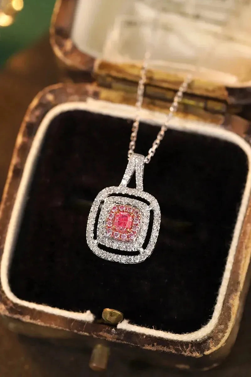 18K White Gold Pink Diamond Pendant Necklace for Women - Romantic Shiny Engagement Jewelry with Real Natural Diamonds | Perfect for Anniversaries, Proposals & Special Occasions