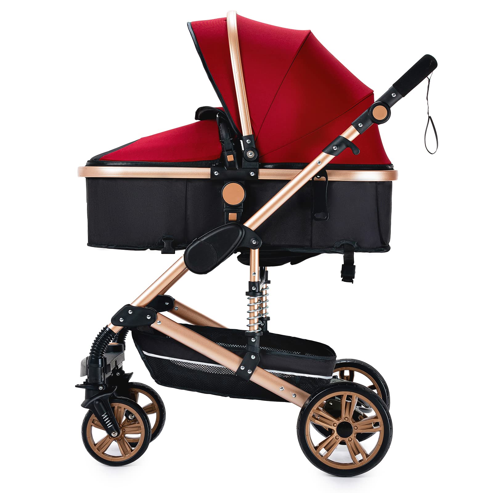 2 in 1 Convertible Baby Stroller with Bassinet - Reversible Infant Pushchair & Toddler Pram | Portable, Foldable & Lightweight for Newborns | Perfect for Travel, Shopping & Outdoor Walks (739 Red)