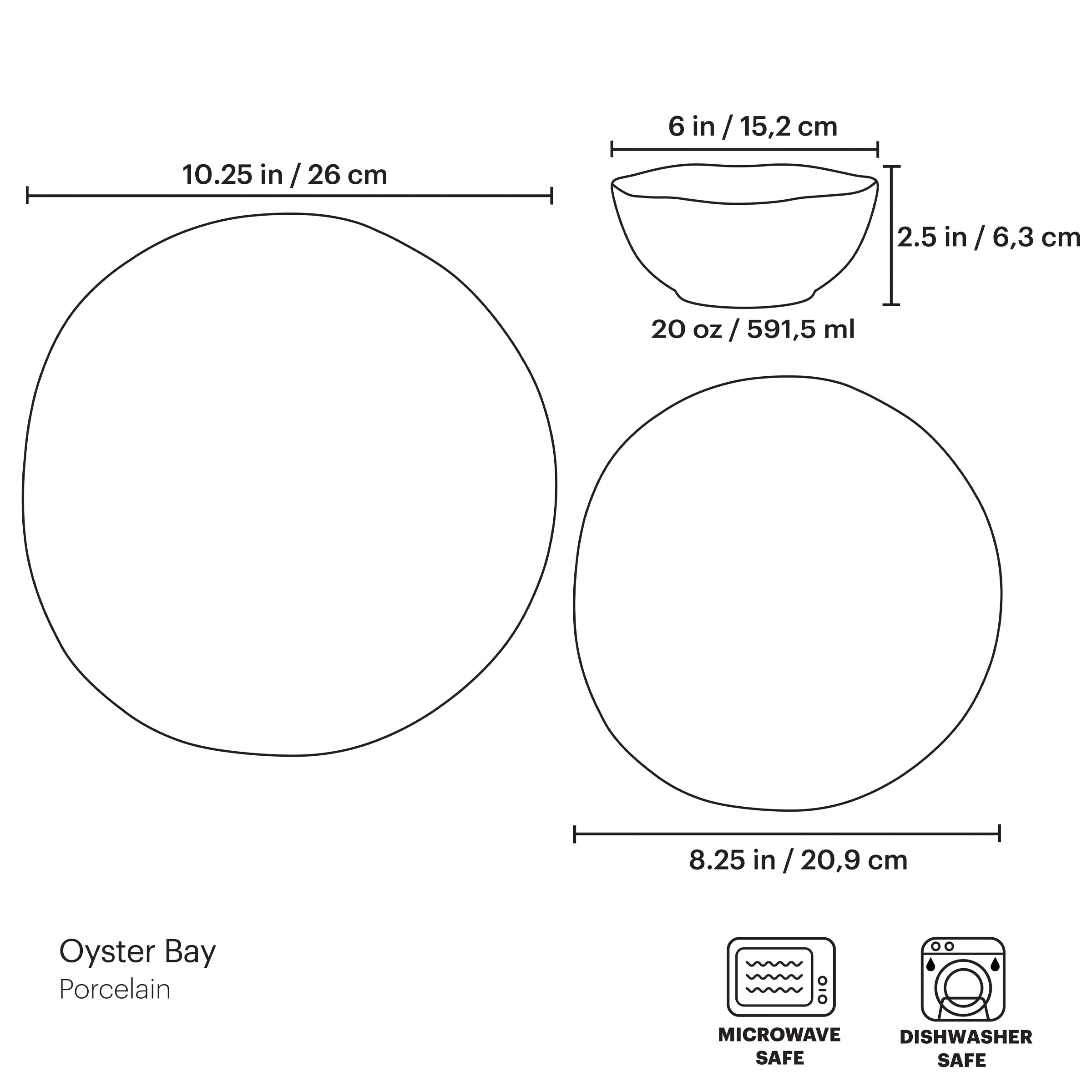 Premium Oyster Bay 12-Piece Dinnerware Set - Porcelain Plates, Bowls & Mugs - Elegant Dinner Set for Family Dining, Entertaining & Special Occasions