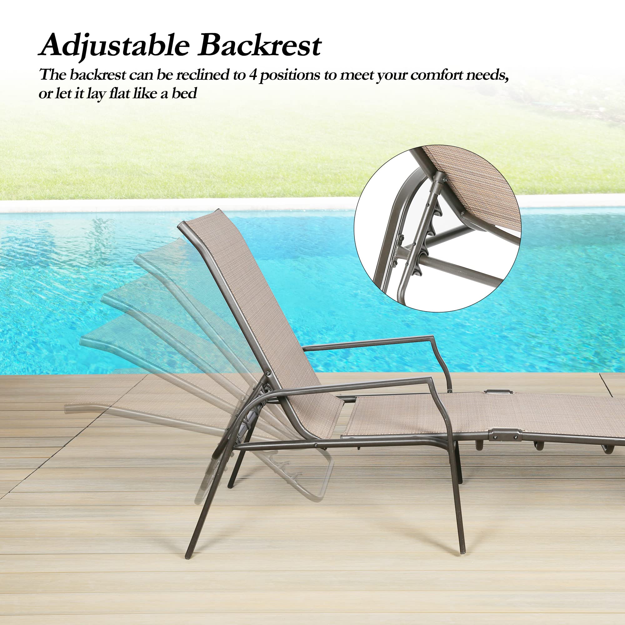Premium Outdoor Chaise Lounge Chair - Foldable Reclining Patio Lounger for Beach, Poolside & Backyard Relaxation - Heavy Duty & Weather Resistant - Set of 2 (MA165) - Perfect for Sunbathing, Vacation & Outdoor Leisure