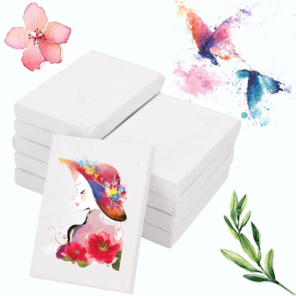 10-Piece White Blank Mini Stretched Artist Canvas Set - Wooden Cotton Art Boards for Acrylic & Oil Painting - Perfect for DIY Art Projects, Home Decor & Gift Giving