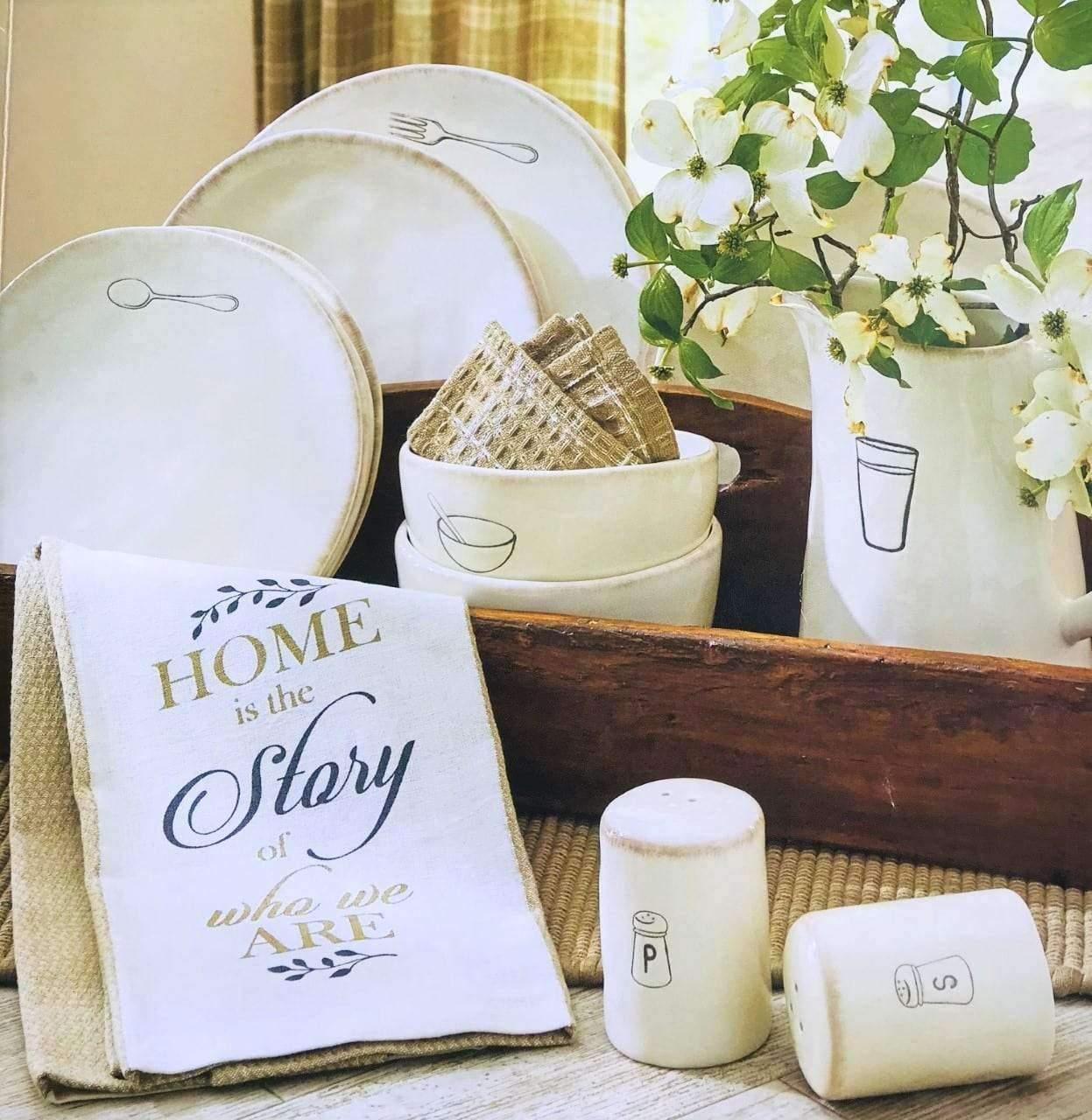 Vintage White Distressed Farmhouse Dinnerware Set - Rustic Ceramic Plates & Bowls for Farmhouse, Cottage, and Country Style Dining - Perfect for Everyday Meals, Entertaining, and Photo Styling