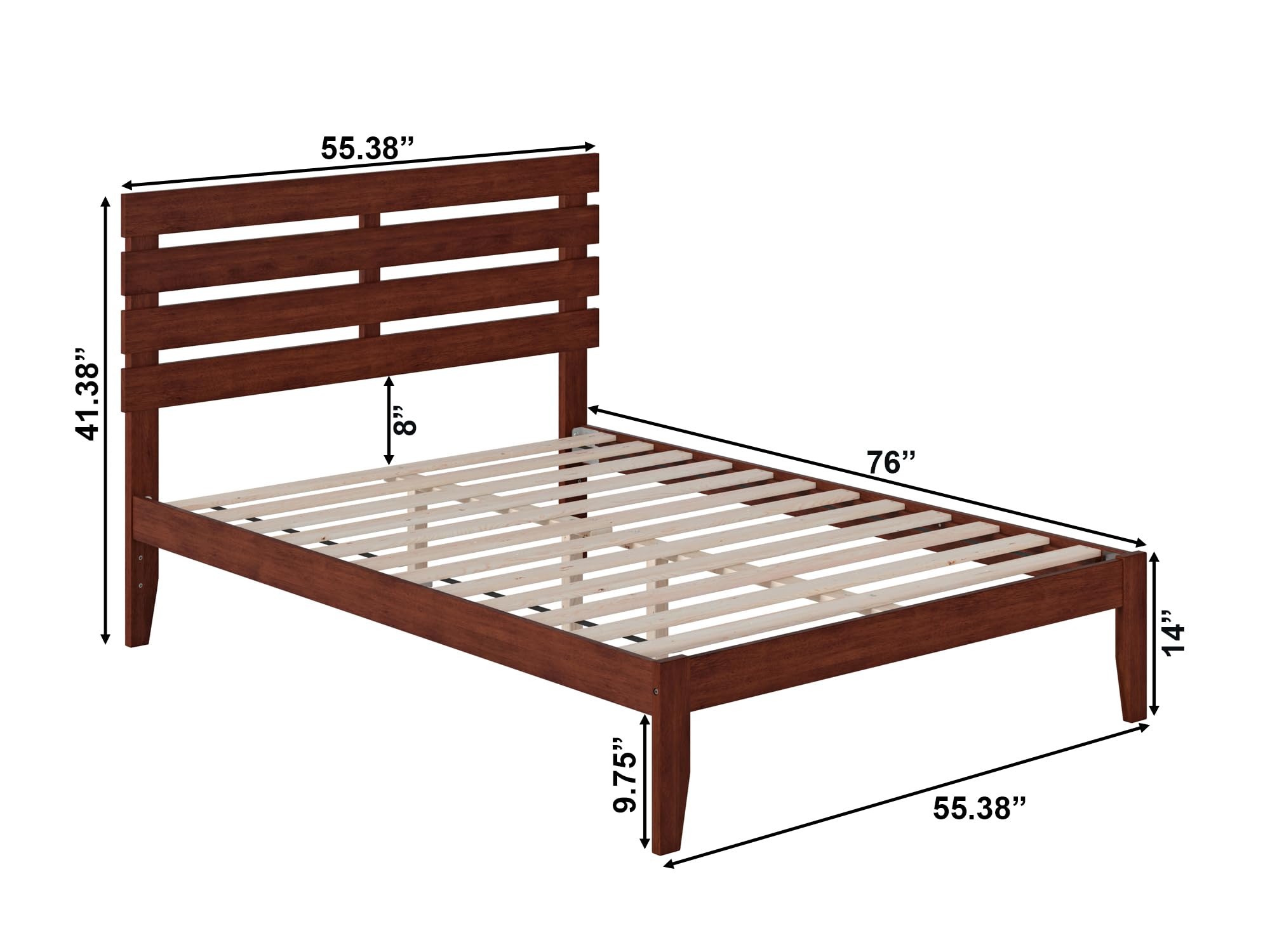 AFI Oxford Full Size Platform Bed with USB Charging Station - Solid Walnut Wood Frame - Modern Bedroom Furniture for Small Spaces & Apartments