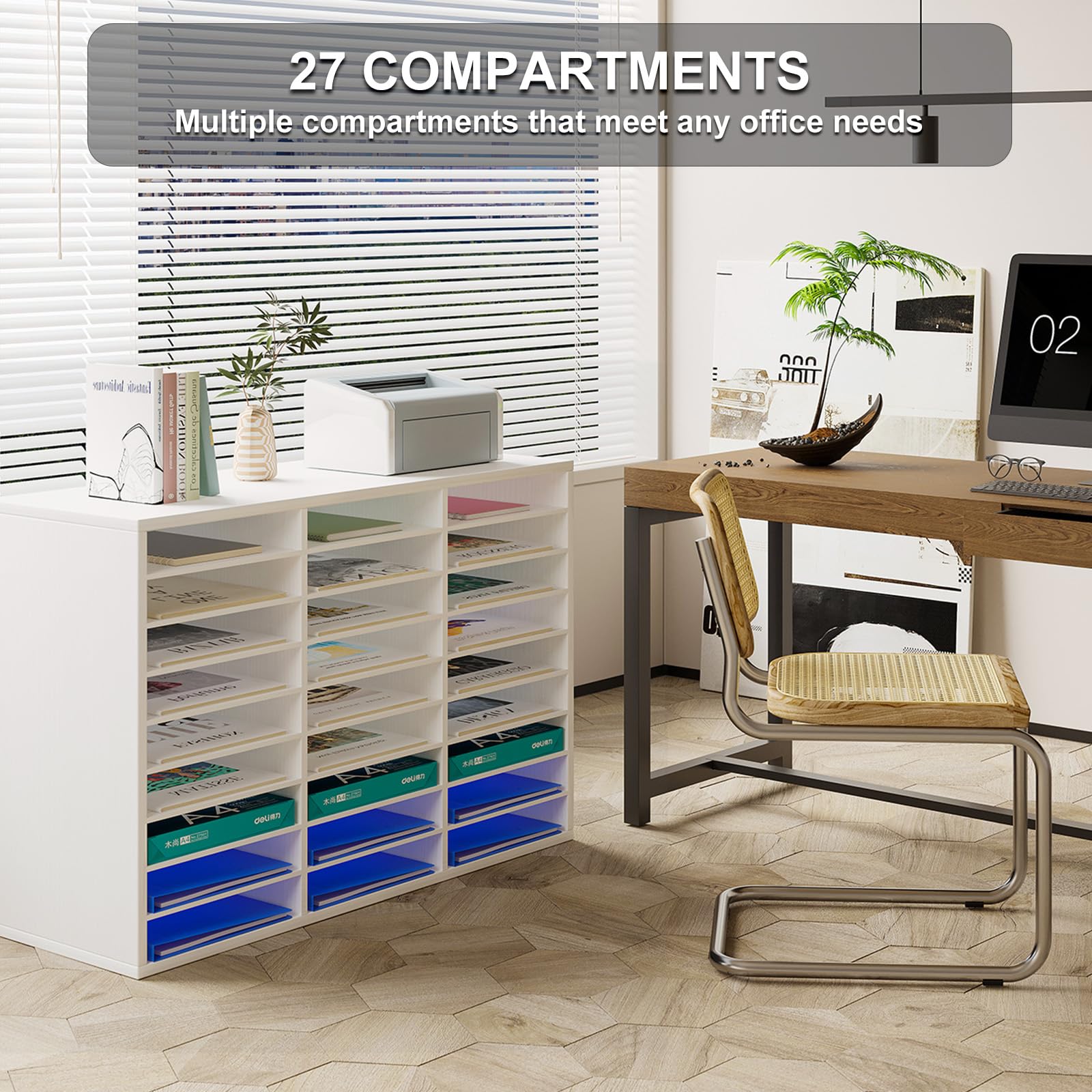 PAG Wooden Mail Sorter Organizer - 27 Compartment Desktop File Organizer for Classroom, Office & Home - Perfect for Student Mailboxes, Bill Management & Paper Organization (White) - Ideal for Teachers, Students & Office Professionals