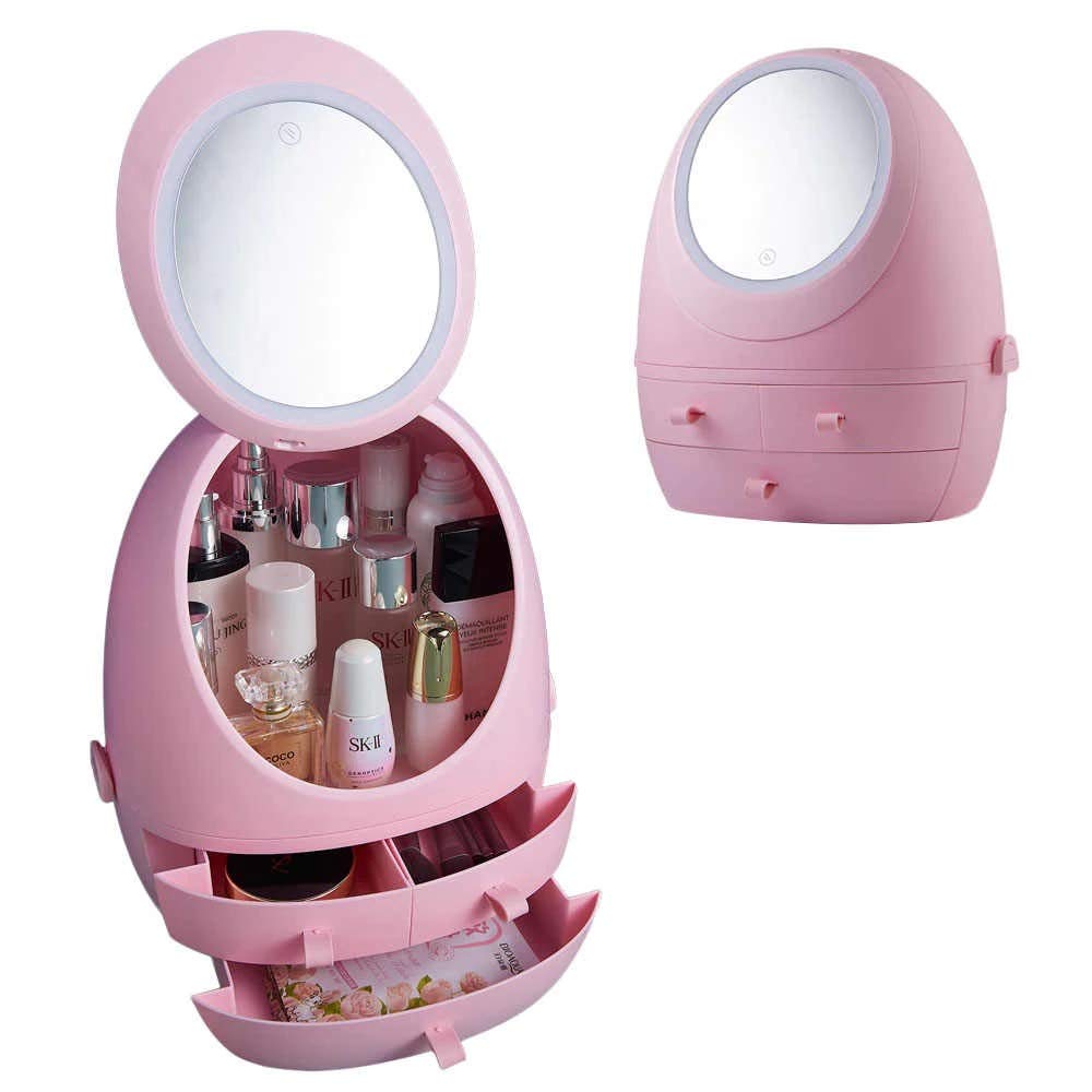 MYHEART Makeup Organizer - Rotating Mirror Cosmetic Storage Box for Jewelry & Makeup | Vanity Dresser Organizer with Desktop Mirror | Perfect for Bathroom Countertop, Bedroom Dresser & Travel Makeup Case