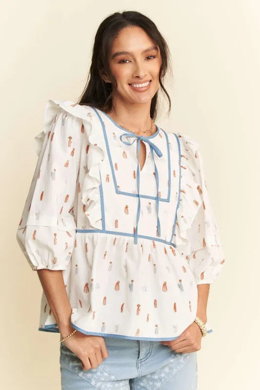 Women's Denim Binding Bodice Blouse - Stylish Vintage-Inspired Top for Casual Wear & Date Nights