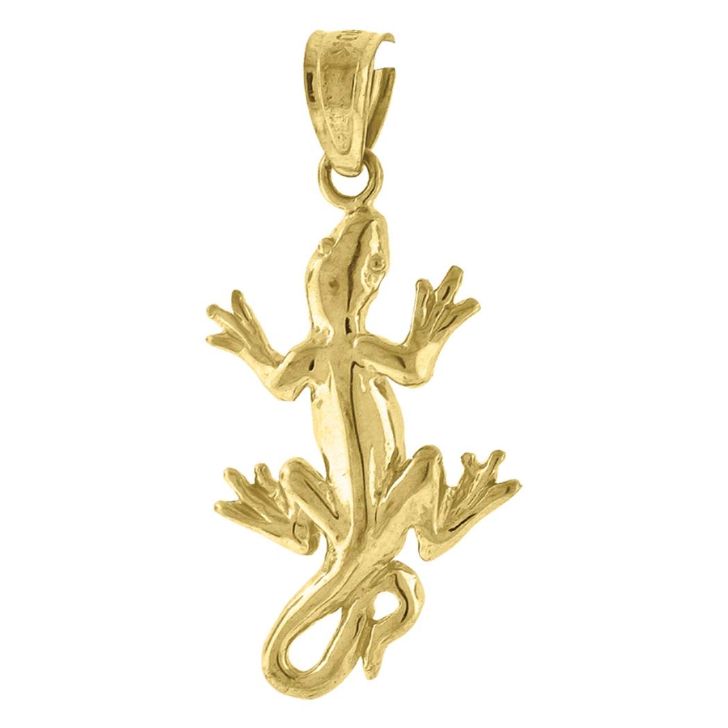 10K Yellow Gold Lizard Charm Pendant Necklace - 25.8mm Height x 11.8mm Width - Unisex Animal Jewelry for Men & Women - Perfect Gift for Nature Lovers & Reptile Enthusiasts - Ideal for Casual Wear, Special Occasions & Unique Jewelry Collections