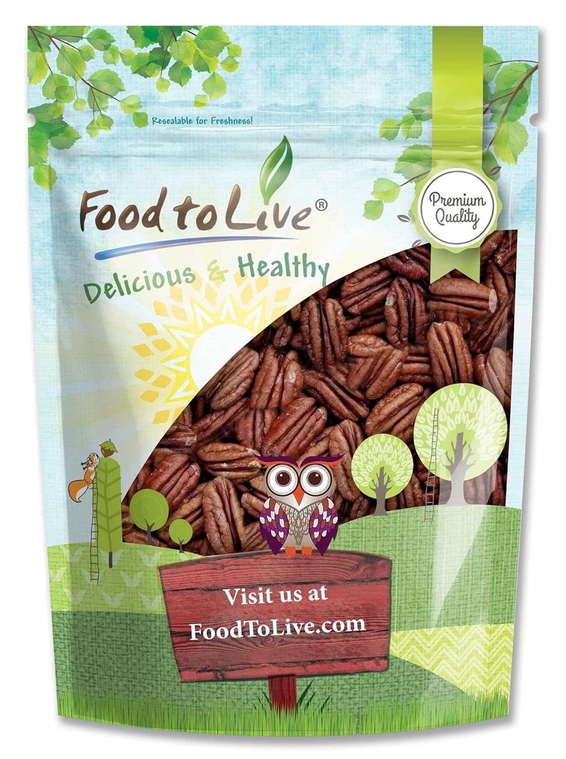 Food to Live - Dry Roasted Pecan Halves with Himalayan Salt, 4oz | Protein & Fiber Rich Snack | Perfect for Salads, Baking & Healthy On-the-Go Snacking