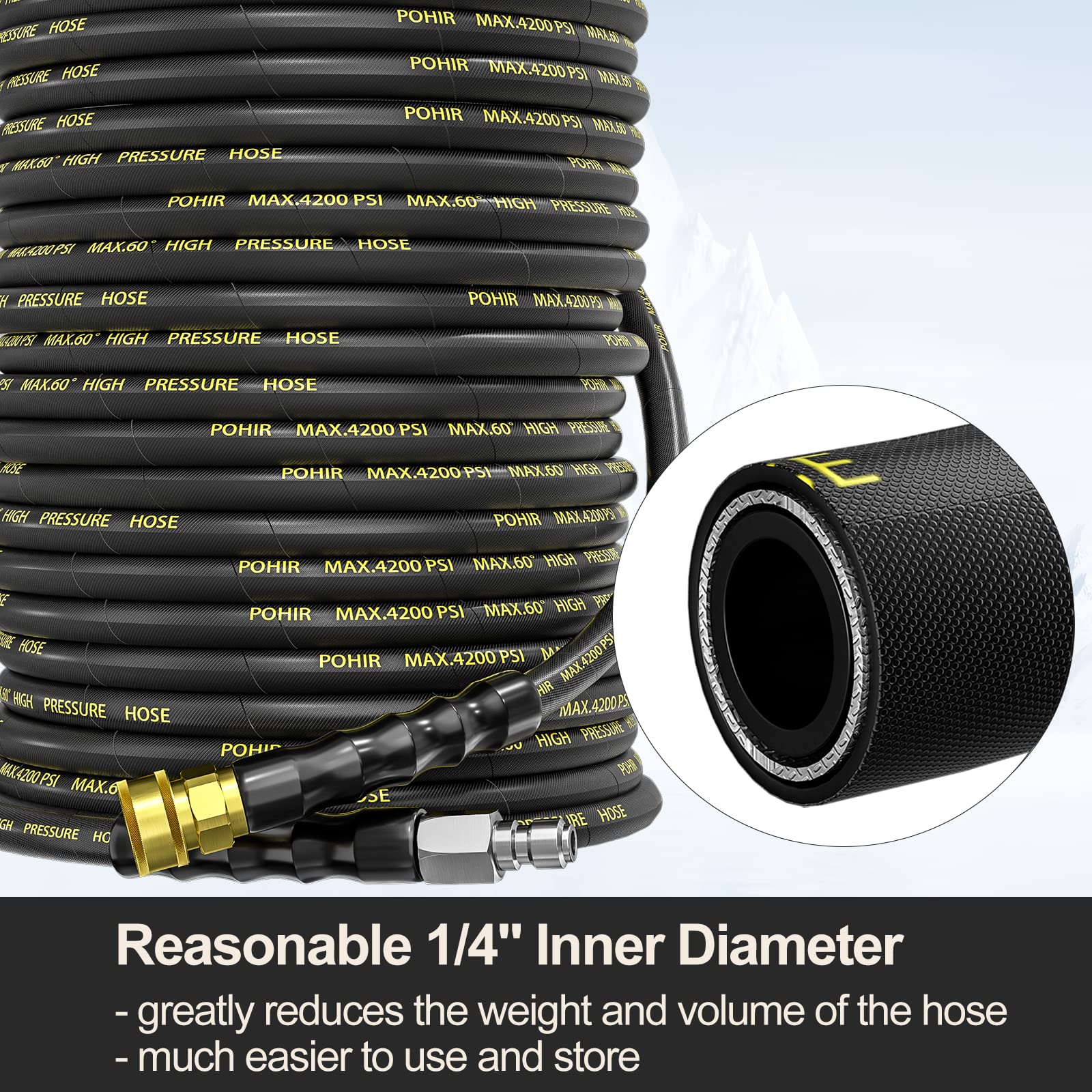 **POHIR 150 FT High Pressure Washer Hose with 3/8