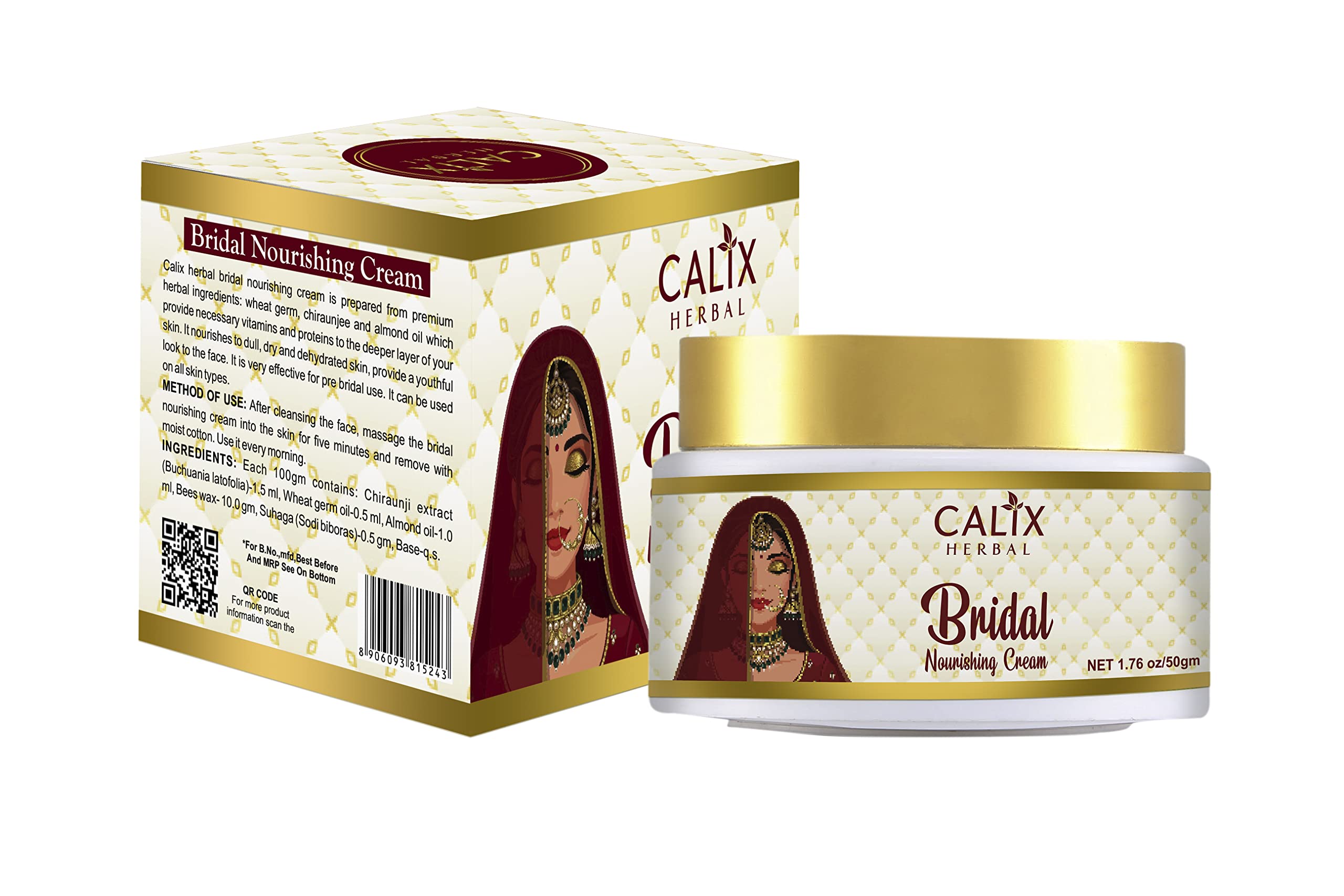Calix Herbal Organic & Ayurvedic Bridal Nourishing Cream – Natural Glow, Brightening & Anti-Aging Face Cream for All Skin Types – 50gm | Made with Natural Ingredients | Perfect for Bridal Skincare & Daily Radiance Routine